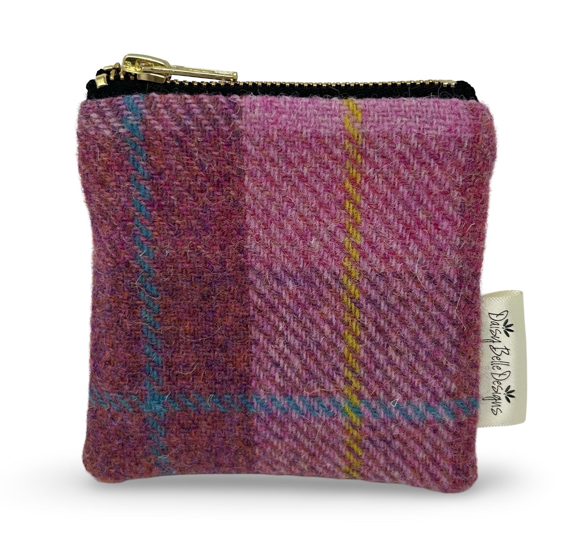 Harris tweed purse in pink with gold zip