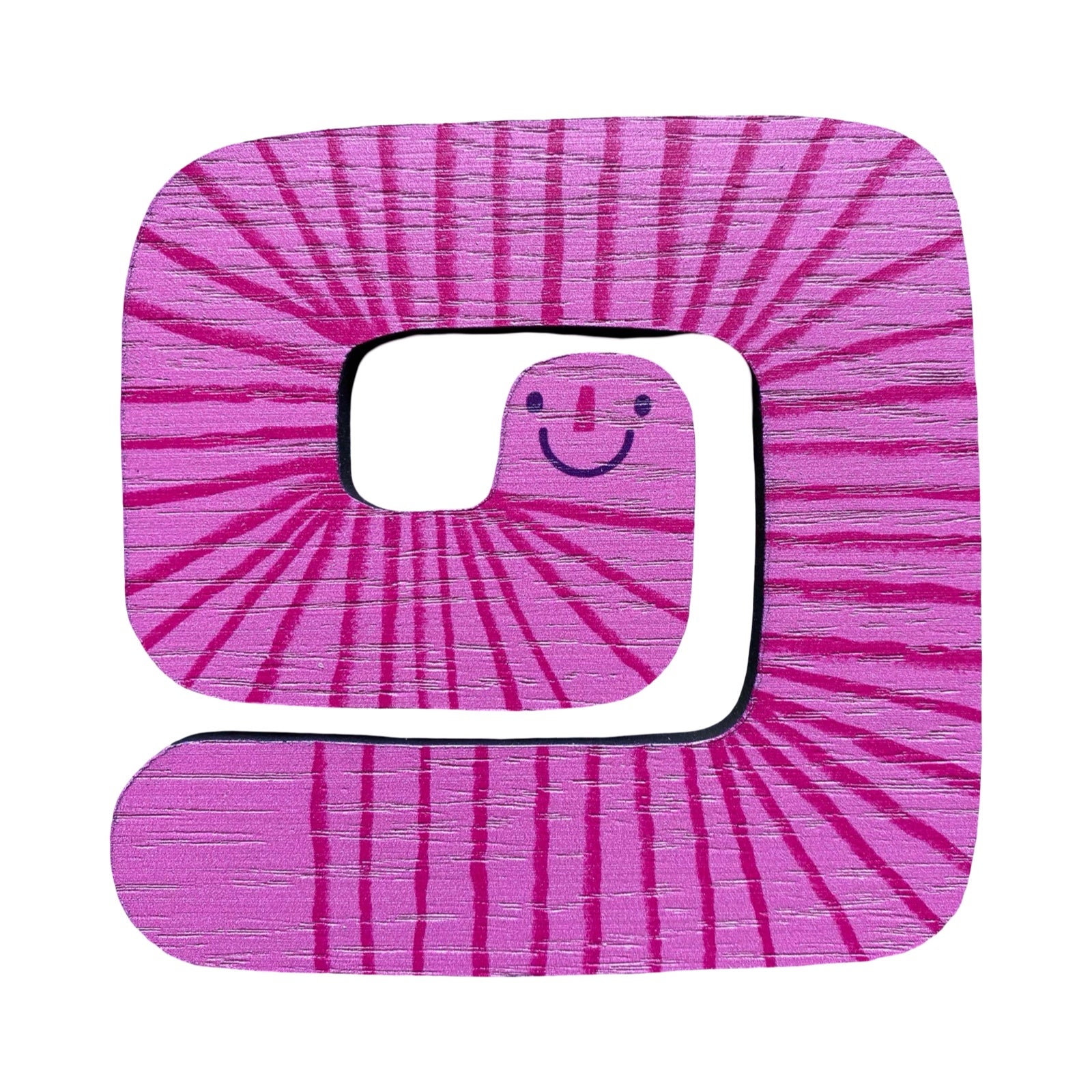 This square shaped wooden worm coaster is bright pink with deep pink stripes