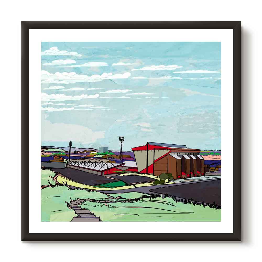 This print illustrates the Aberdeen FC Pittodrie stadium, Scotland