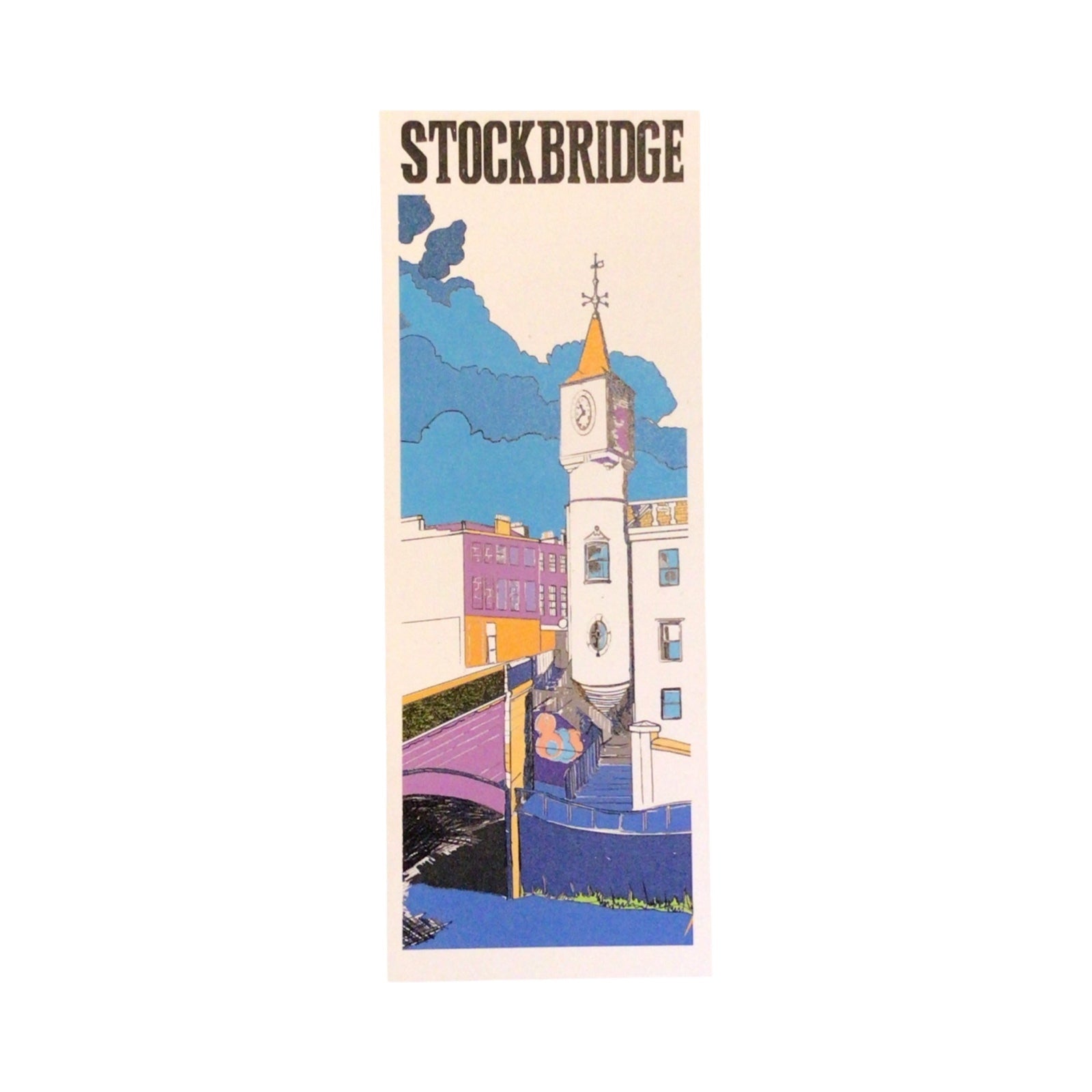 Bookmark featuring an illustration of the clock tower in Stockbridge, Edinburgh
