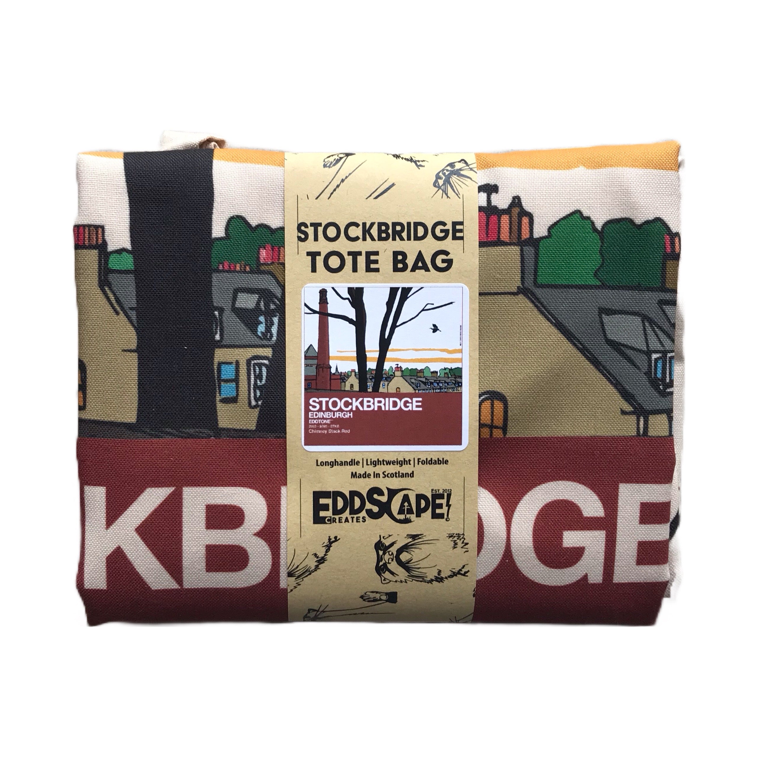 Stockbridge tote bag with artistic design and visible branding on a white background.