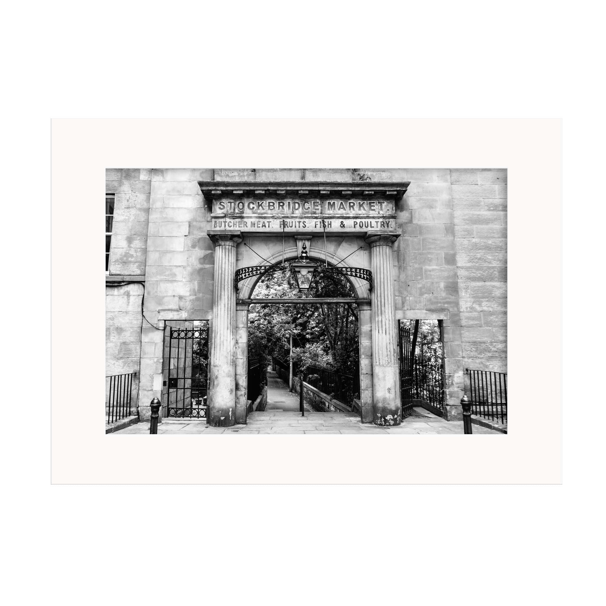 An image of the Stockbridge Market Arch Edinburgh in a mount.