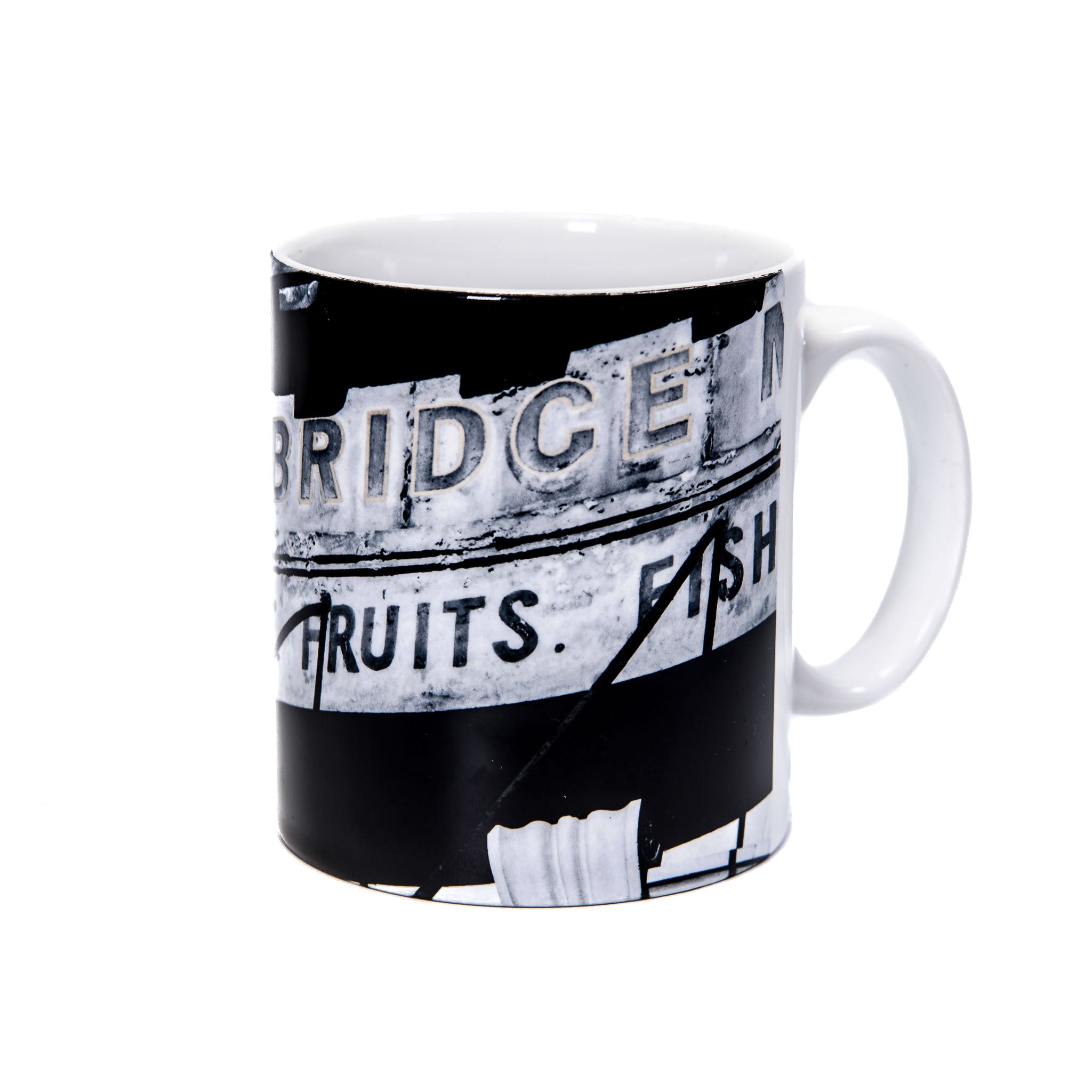 A mug featuring the Stockbridge Market Edinburgh Signage.