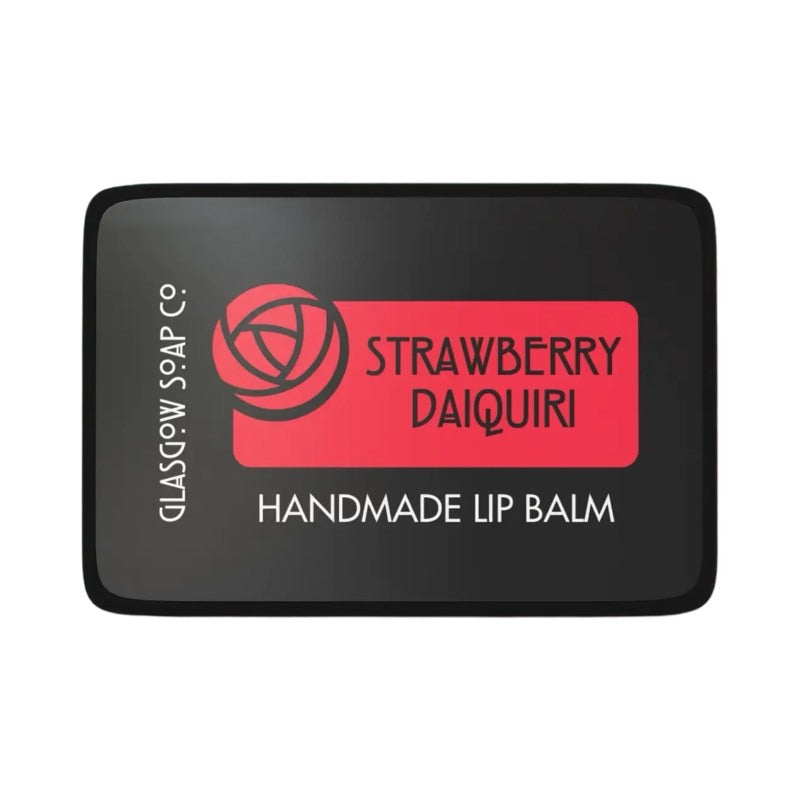 A small black tin of strawberry daiquiri lip balm.