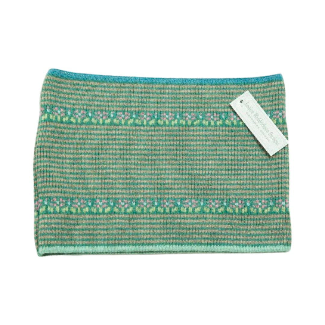 This green striped soft and cosy snood will help to keep you cosy this winter.