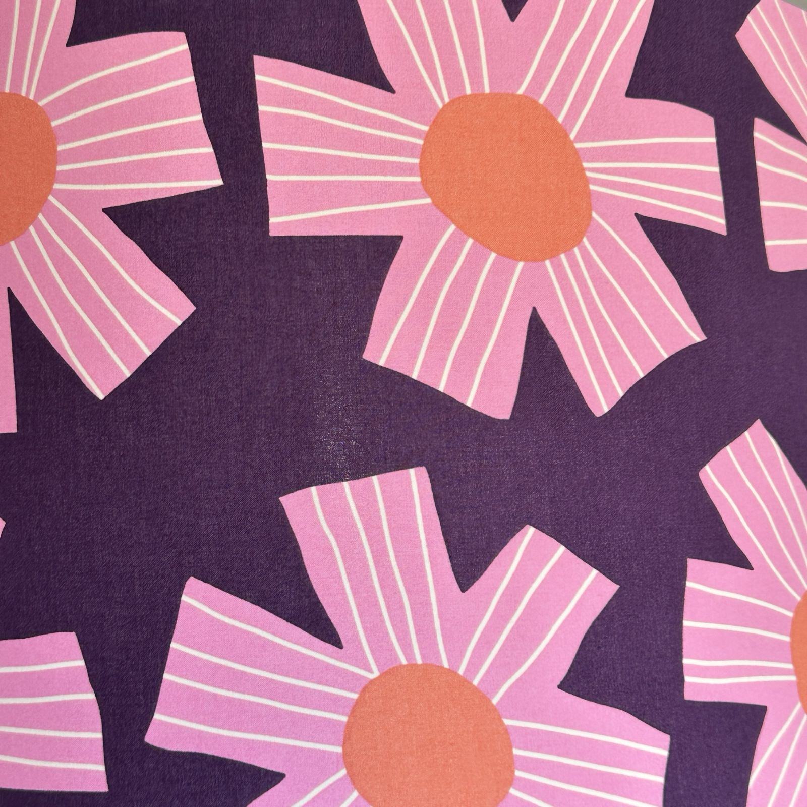 purple cotton fabric with giant pink flowers