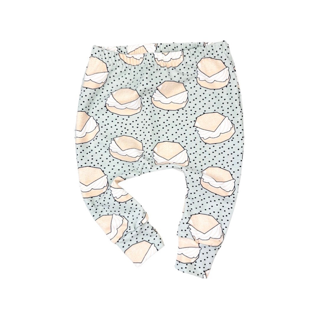 Super-soft baby harem leggings in 'Sweet Treats' fabric.