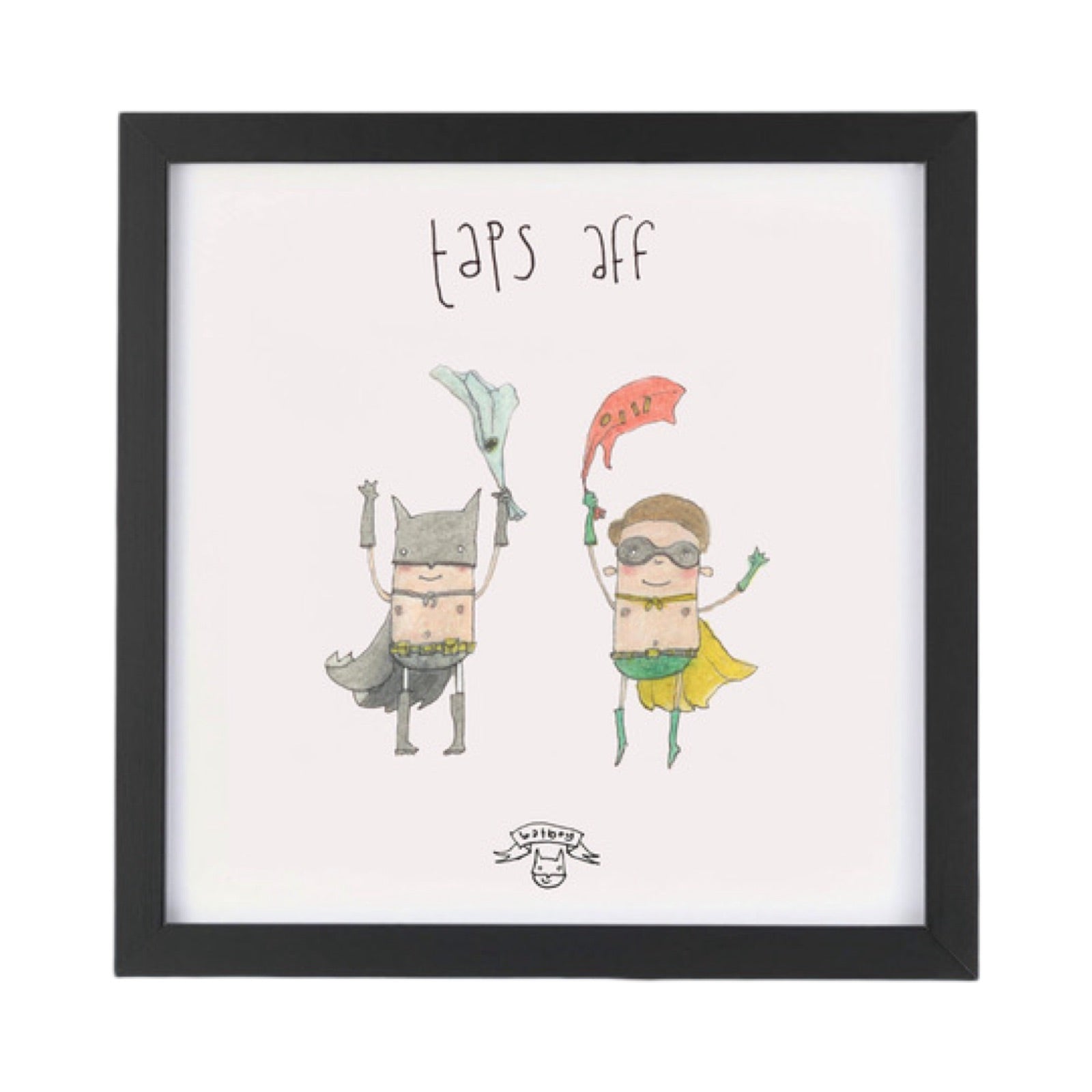 Framed illustrated square print of Bayboy and Robin from the Batboy range.