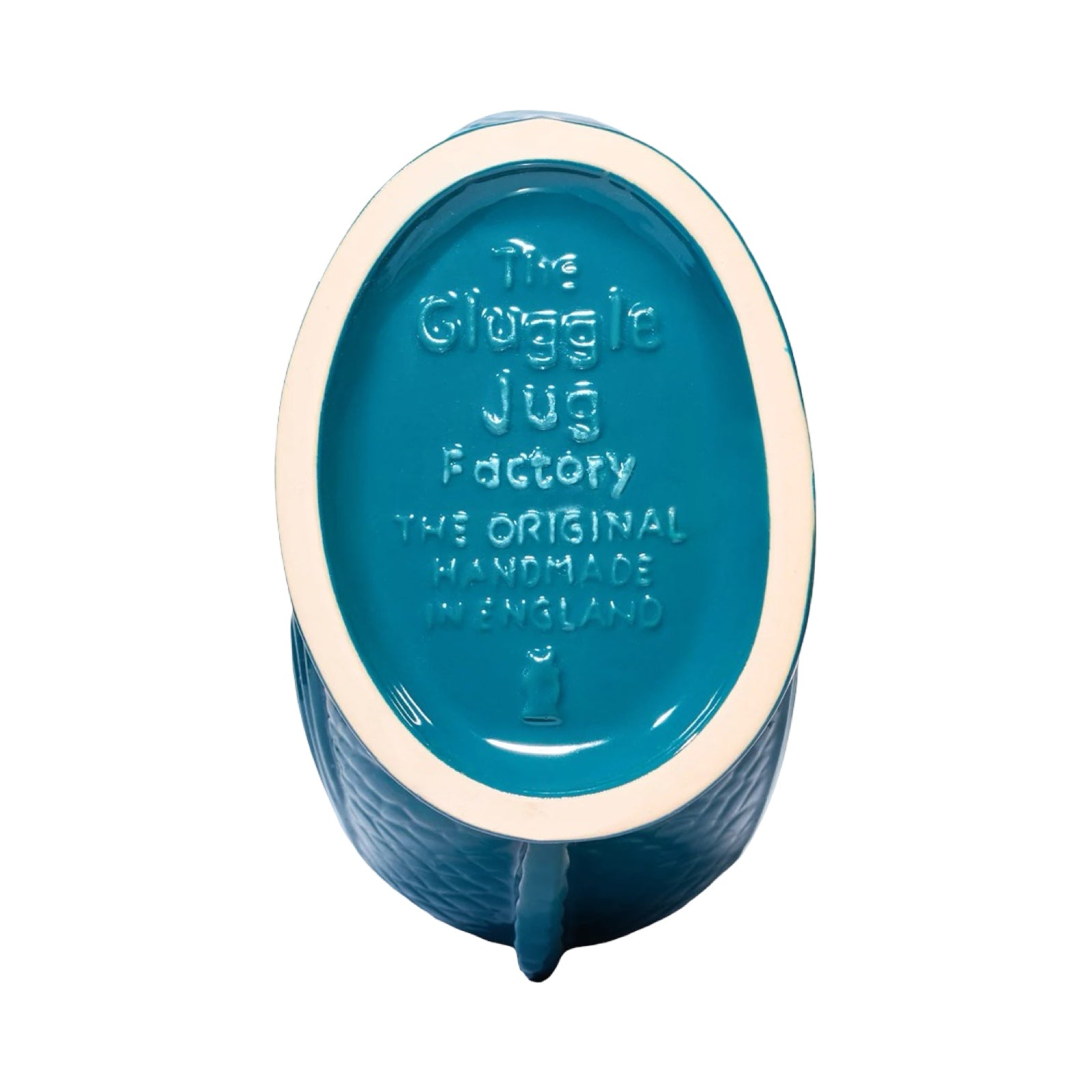 Bottom of teal Gluggle Jug.