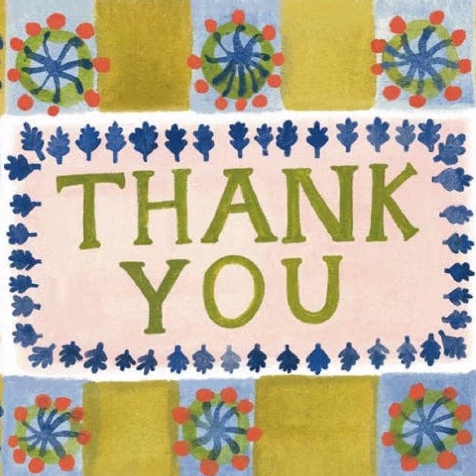 Decorative card with 'THANK YOU' text surrounded by floral patterns.