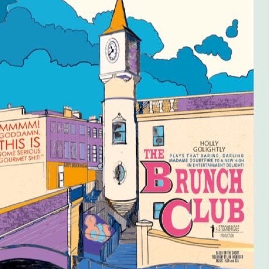 Colorful print for 'The Brunch Club' with a clock tower and street scene.