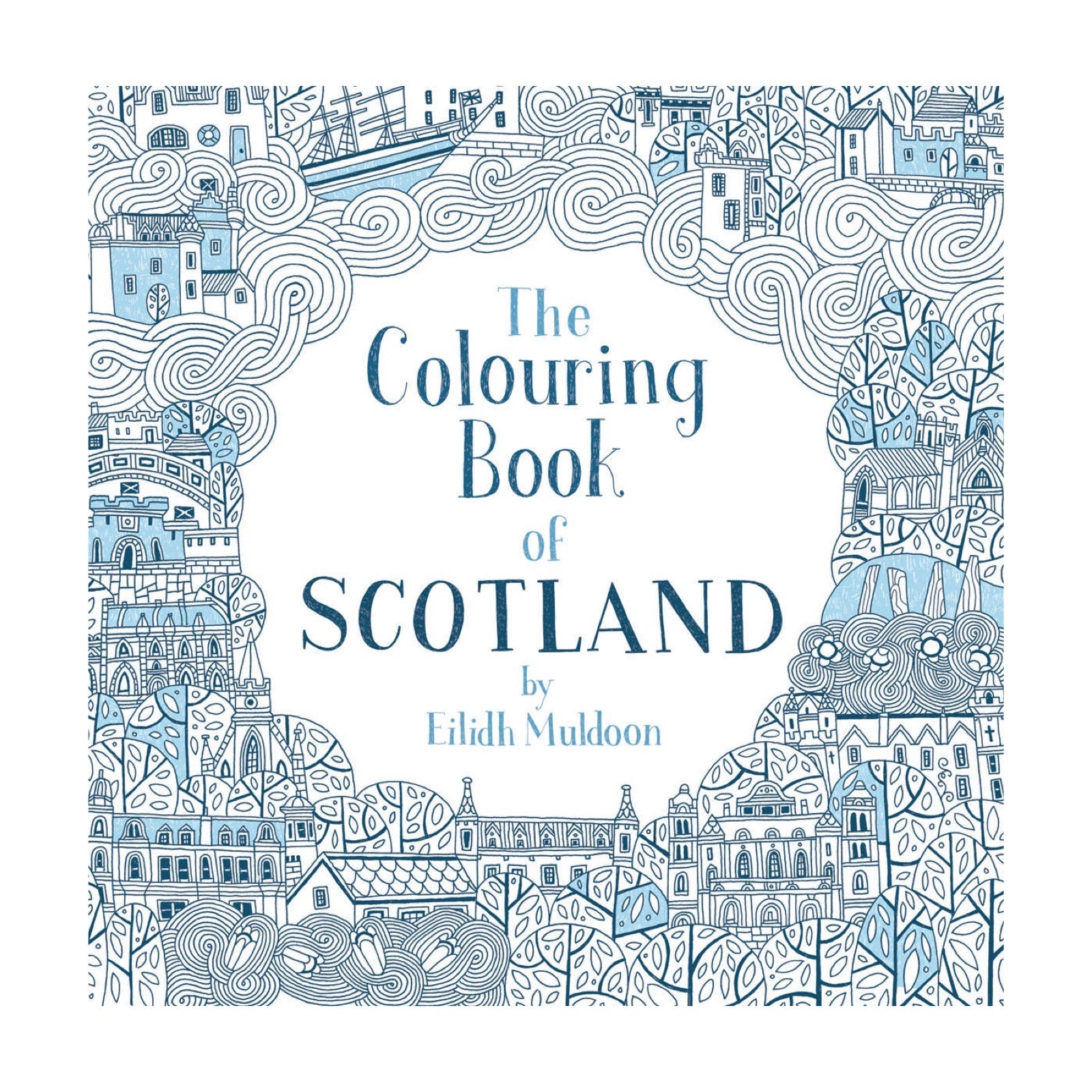 The front cover of the colouring book of Scotland