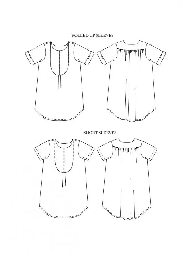 Sewing pattern for a lightweight, versatile shirt dress with a relaxed, classic cut to be worn loose.