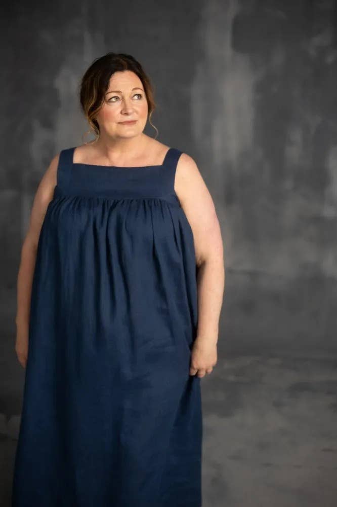 Sewing pattern for a maxi sundress or dress with a neat, mitre bodice and a gently elasticated back.