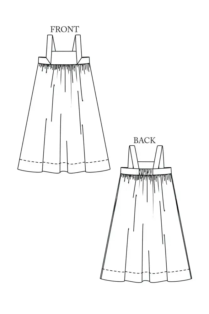Sewing pattern for a maxi sundress or dress with a neat, mitre bodice and a gently elasticated back.