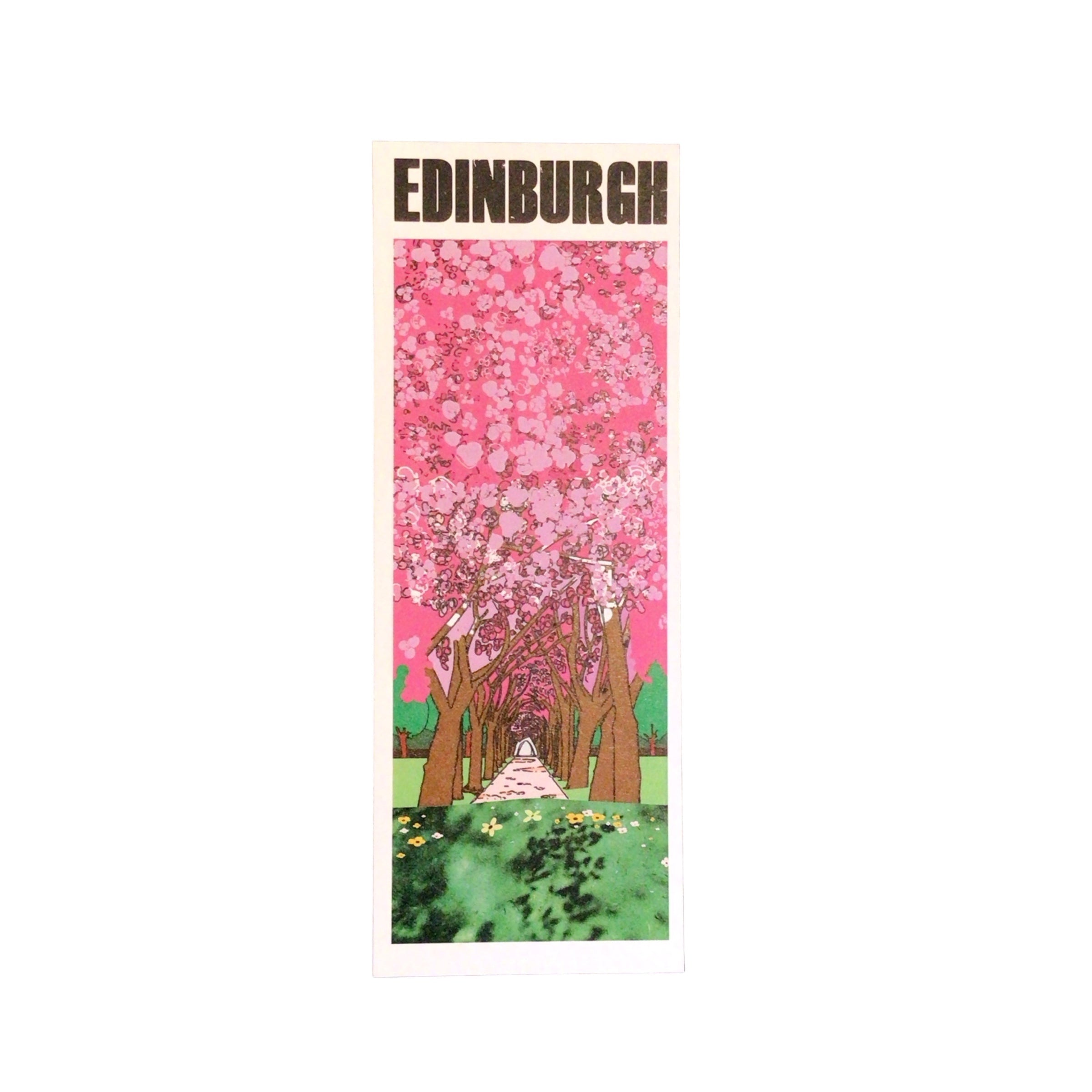 Bookmark featuring an illustration of the cherry blossom in the Meadows in Edinburgh