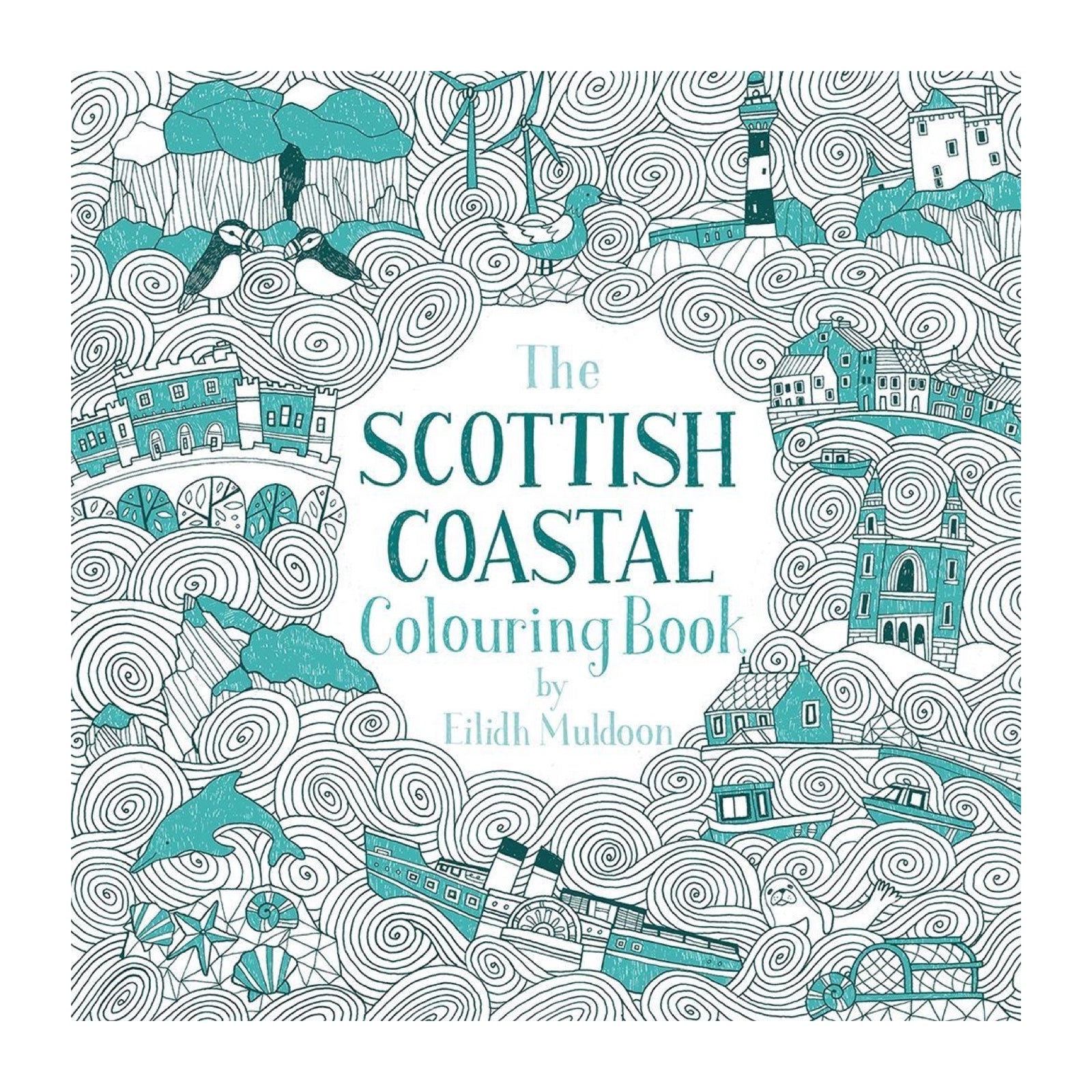 The front cover of the Scottish Coastal colouring book.