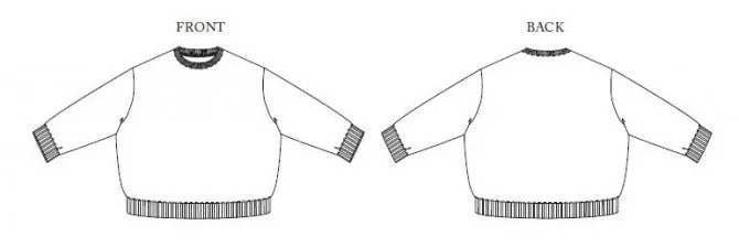Sewing pattern for a boxy sweatshirt with a loose crew neck and finger-skimming sleeves