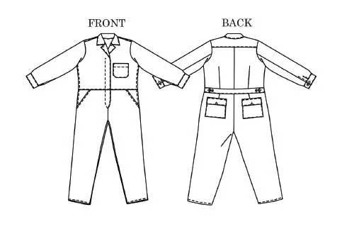 Sewing pattern for a boilersuit with a feminine fit. All seam allowances are 1.5cm unless stated otherwise and are included in the pattern.