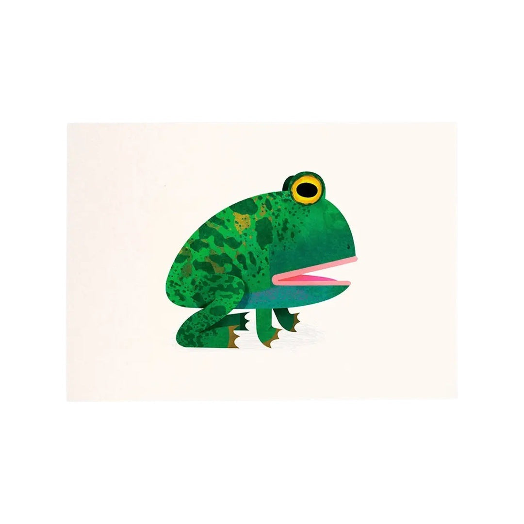 Green toad postcard on a white background.