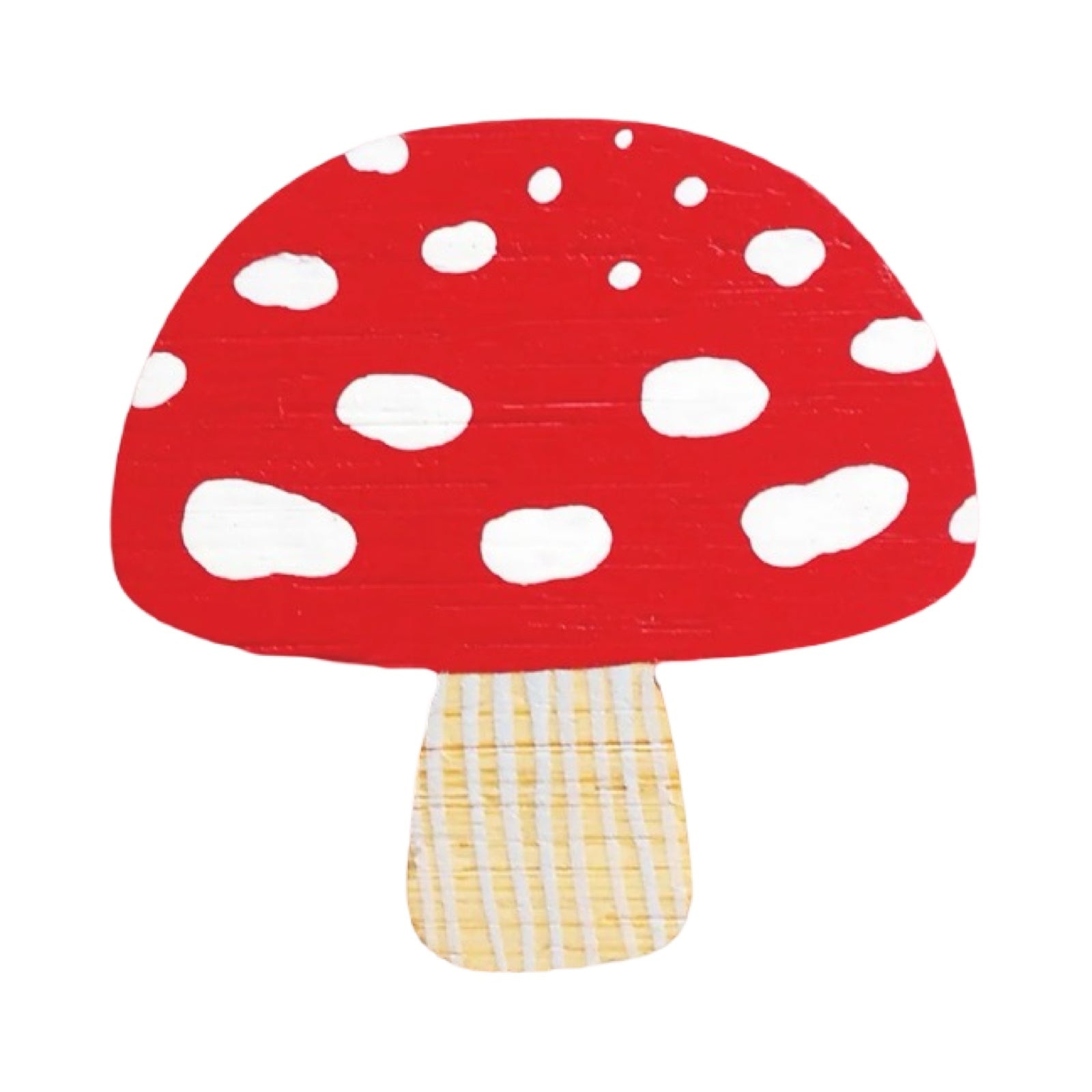 Toadstool-shaped brooch is made from lightweight and hardwearing bamboo, hand-painted in red and white and sealed with a water-based satin varnish.
