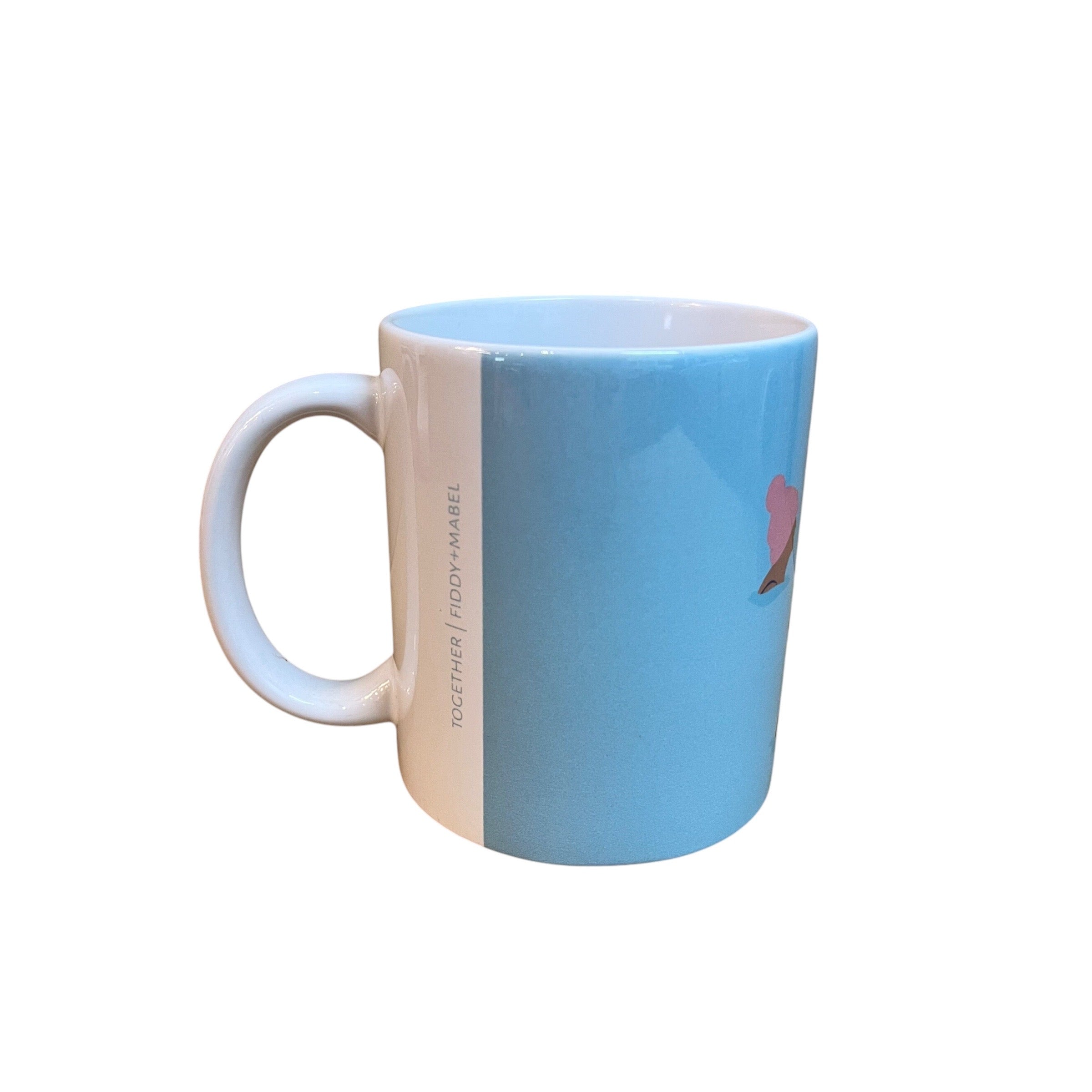 Mug featuring a group of wild swimmers in their woolly pom-pom hats up to their shoulders in the sea. This mug holds 10oz and is dishwasher safe.