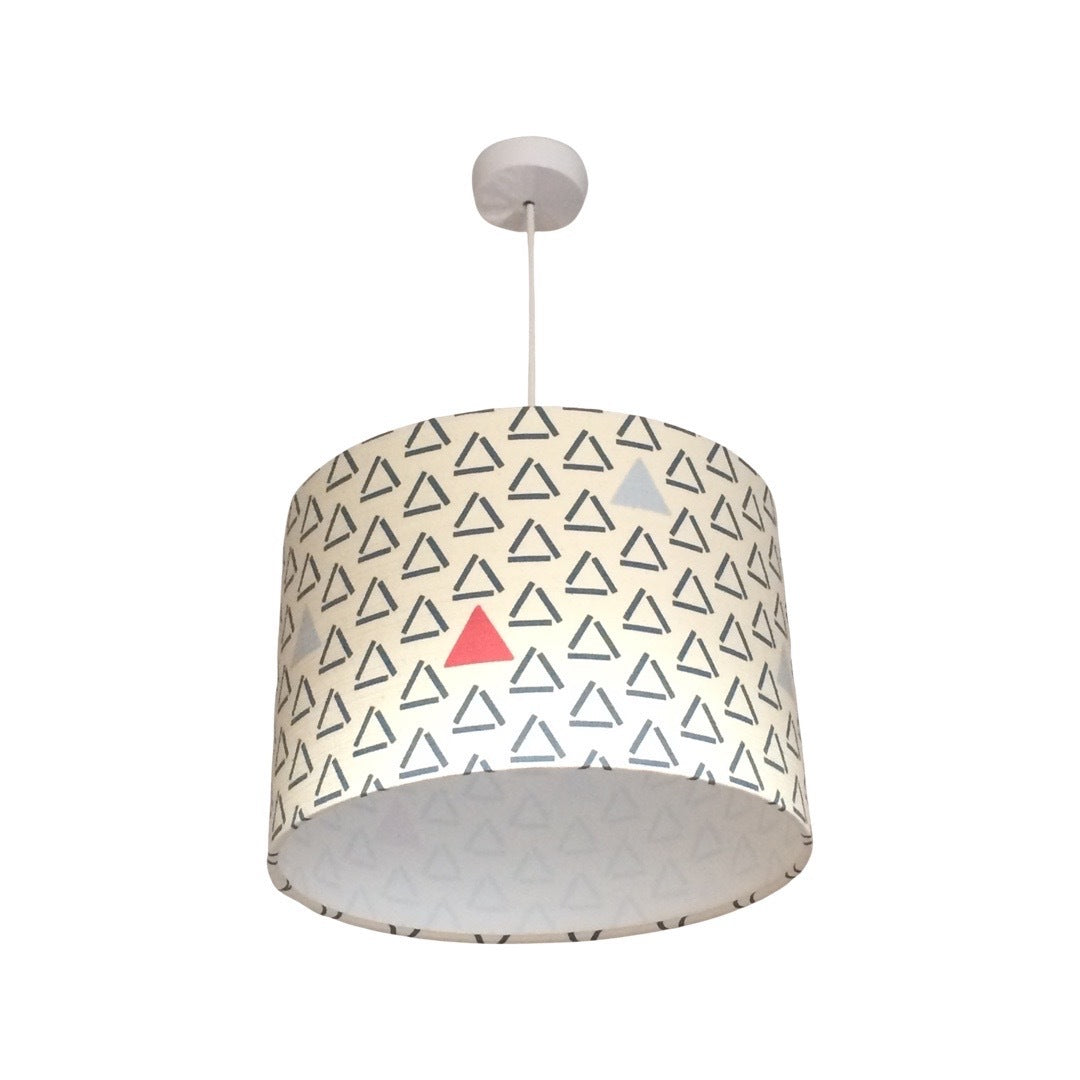 drum lampshade with a white background, blue open triangles and red closed and filled triangles