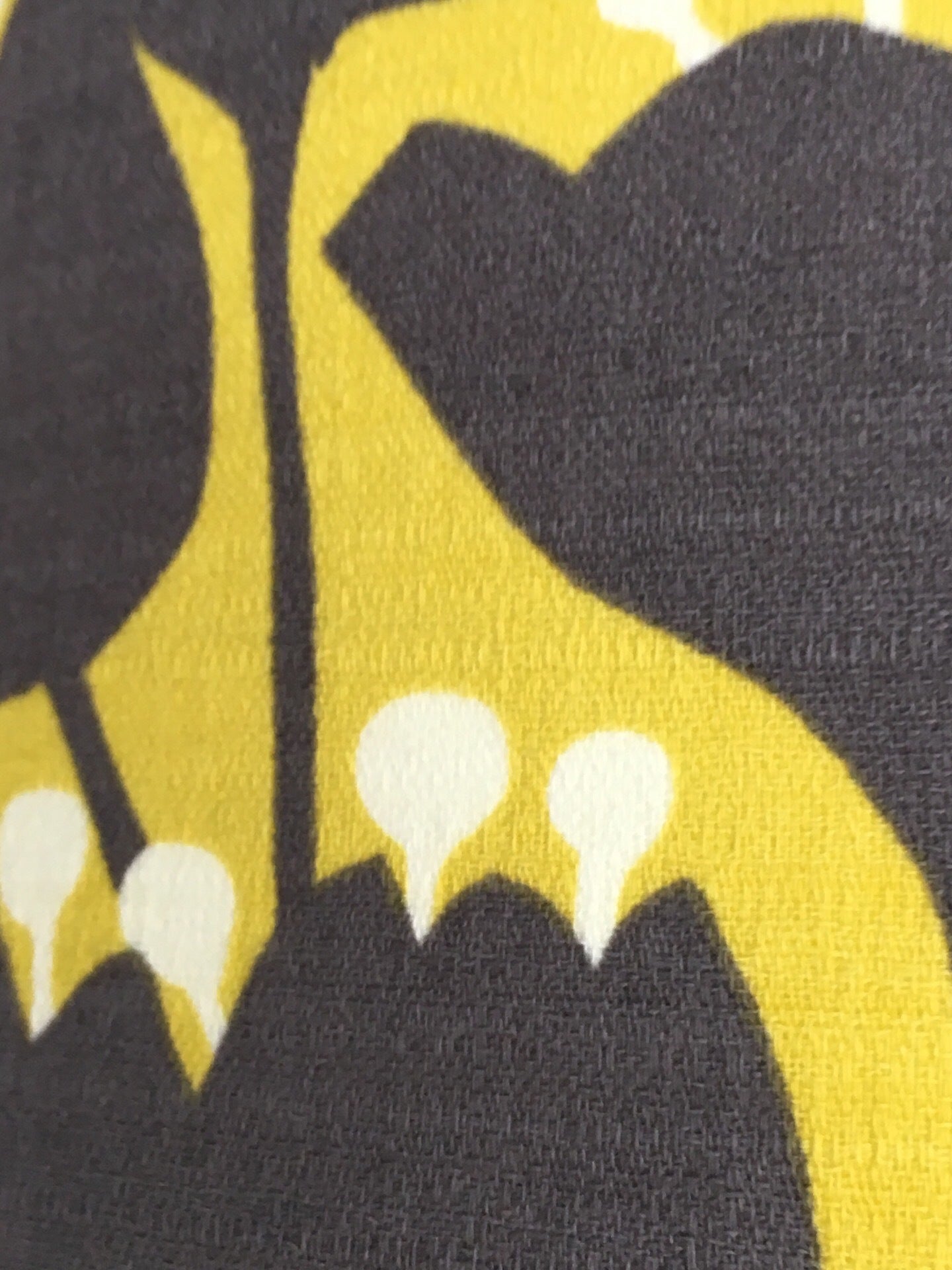 Mustard barkcloth fabric with brown tulips with white tips