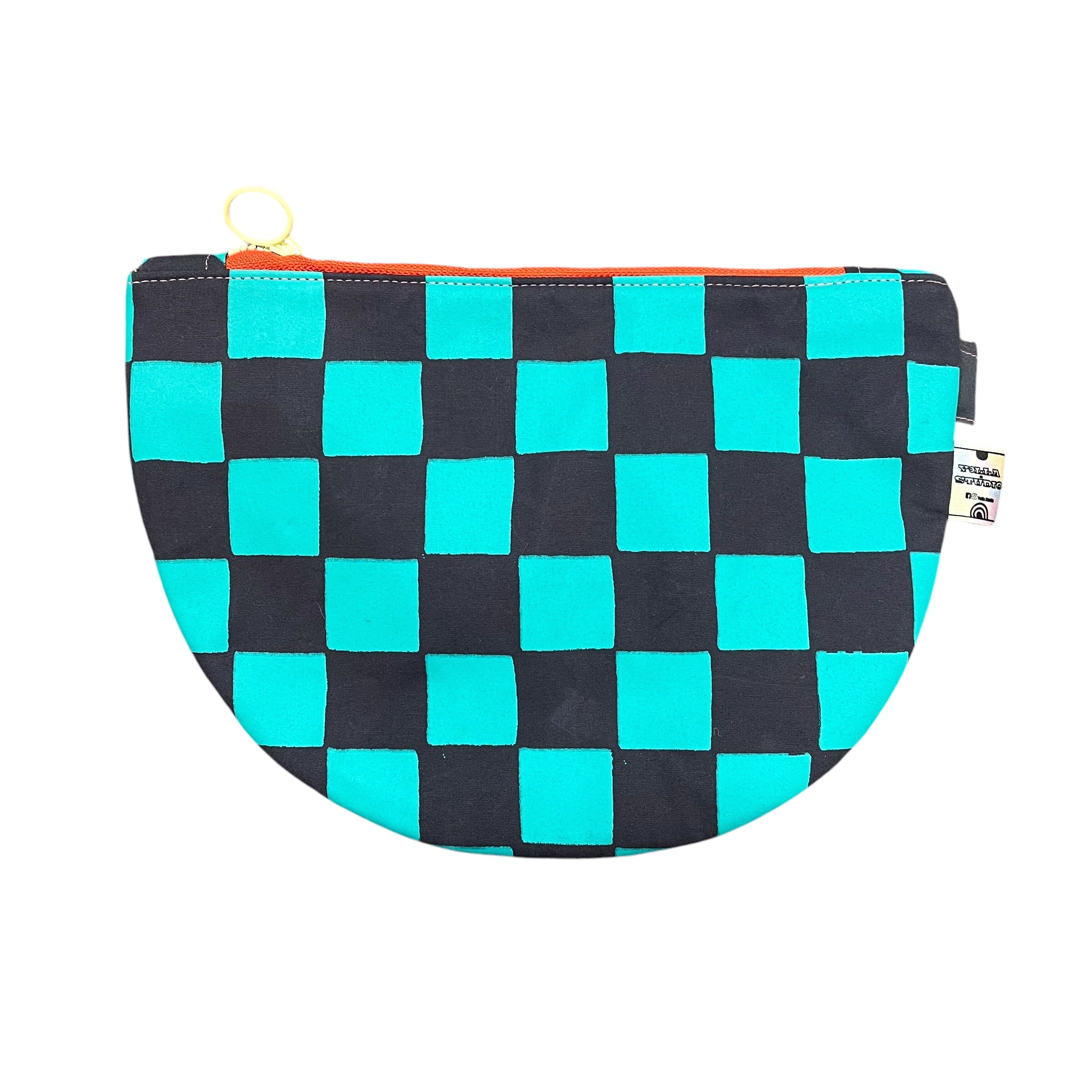 Turquoise checked cross body bag.