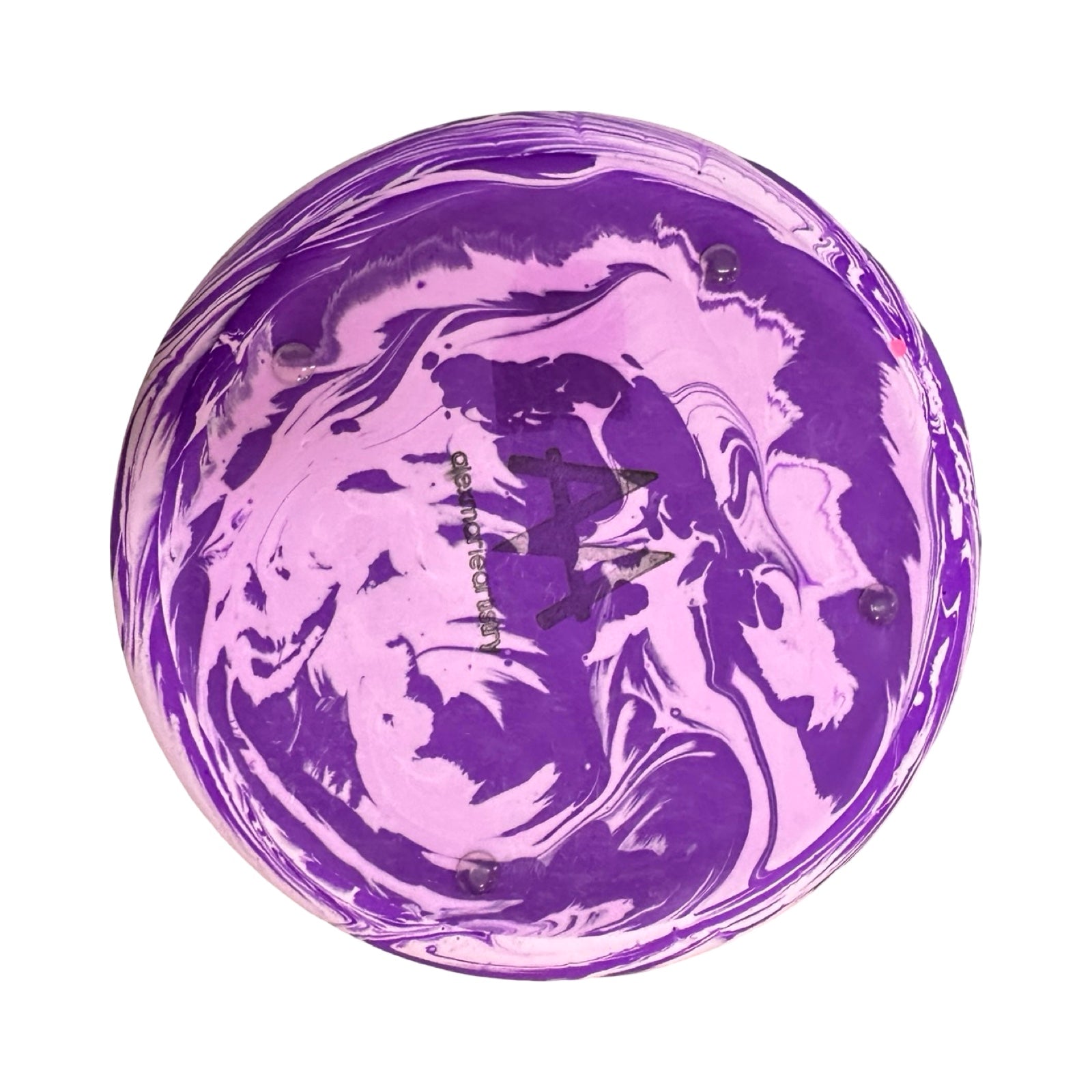 Purple and white marbled bowl on a white background.
