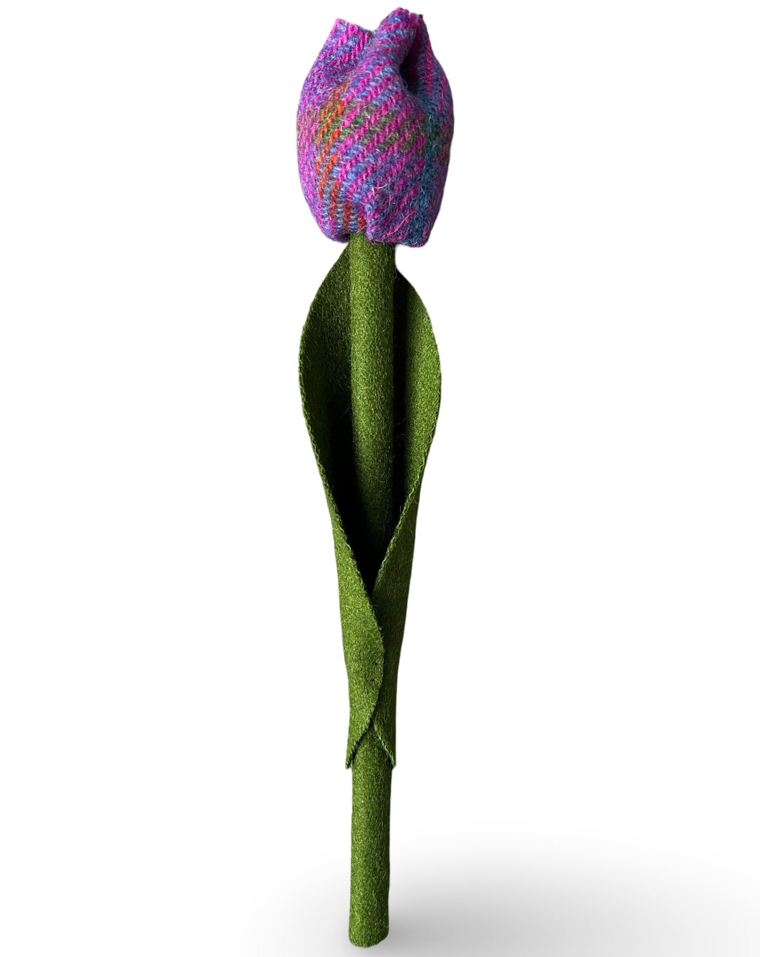 Handmade tweed tuip with purple bd in Harris tweed.