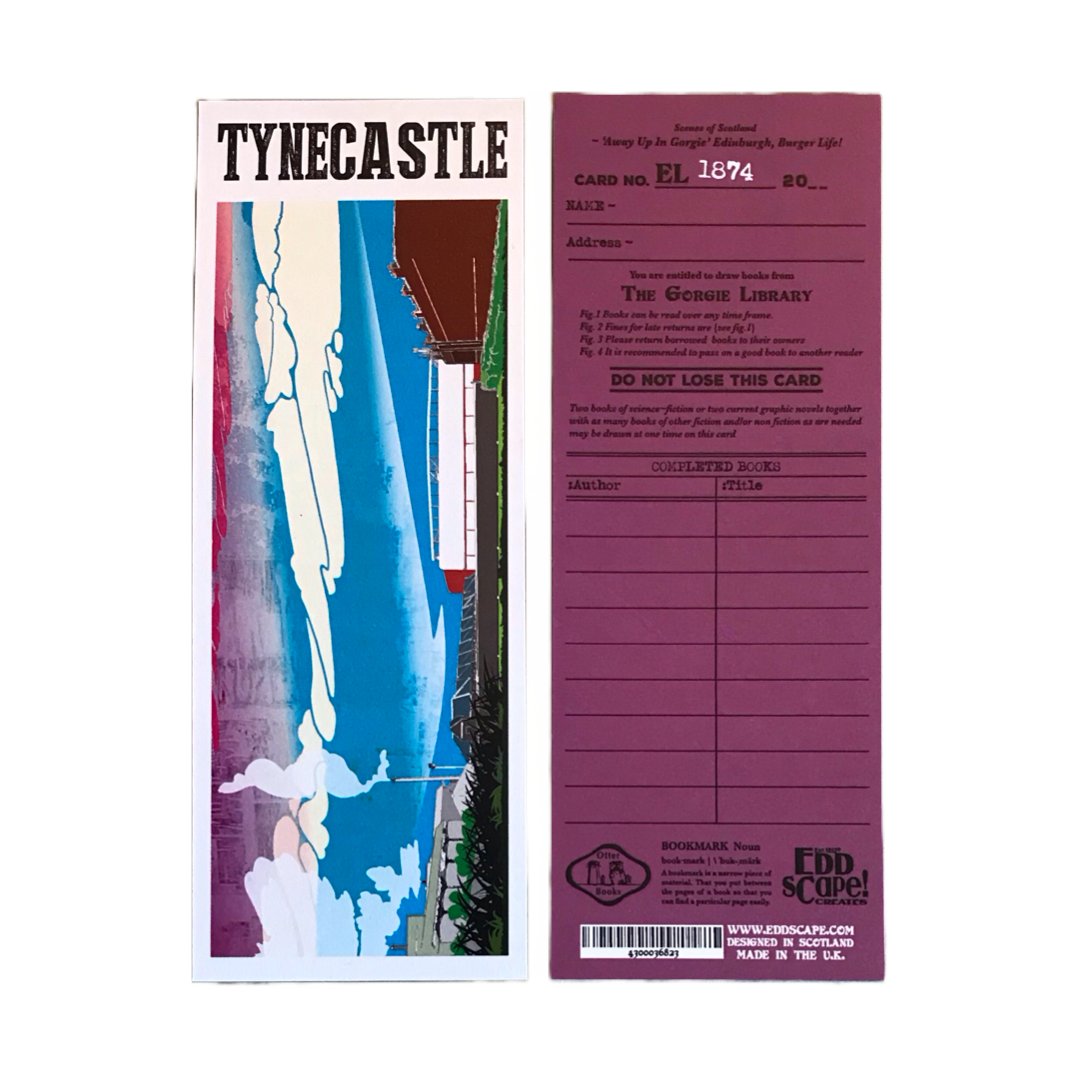 Bookmark featuring a panoramic landscape illustration of Hearts Tynecastle Stadium in Gorgie, Edinburgh.