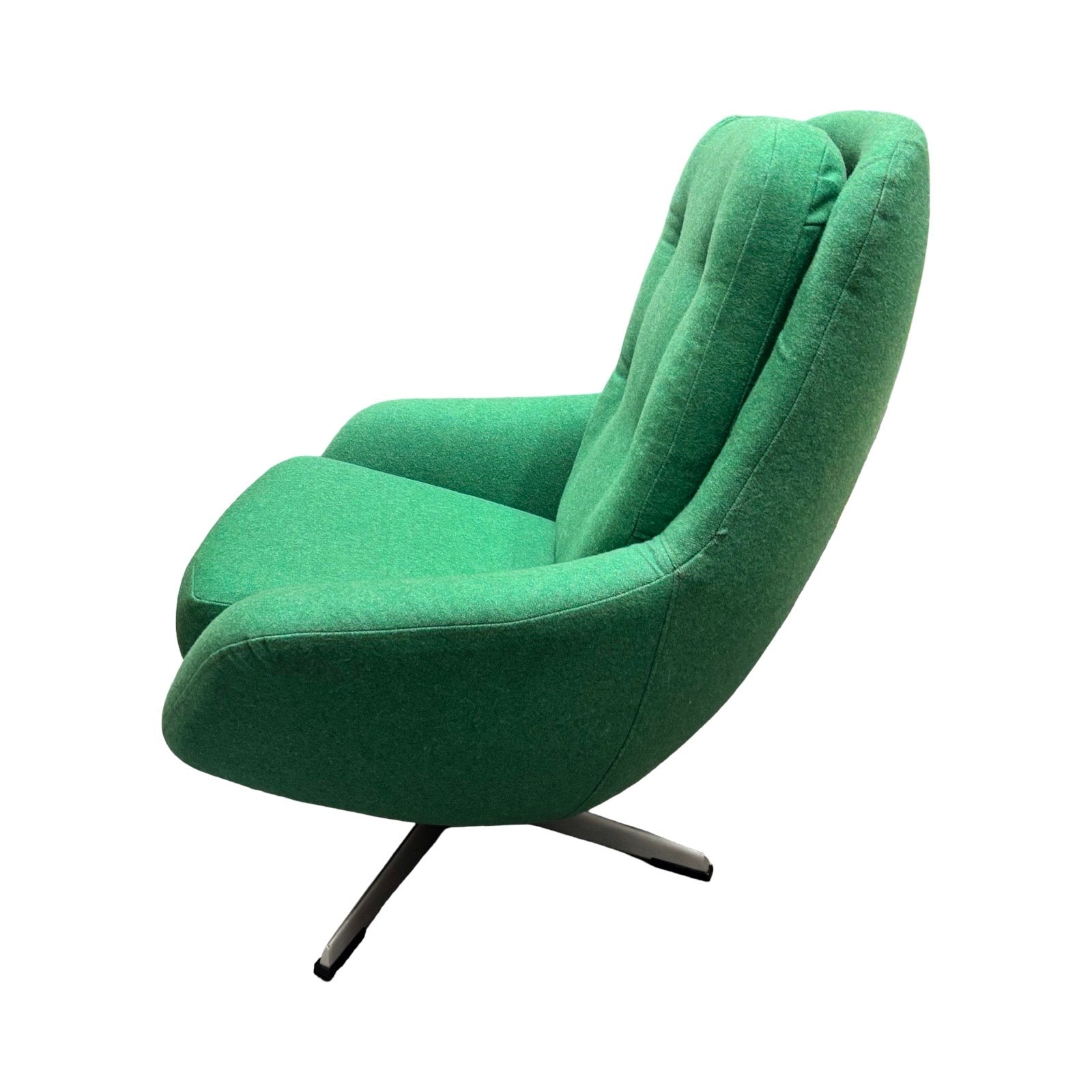 Green swivel chair on a white background.