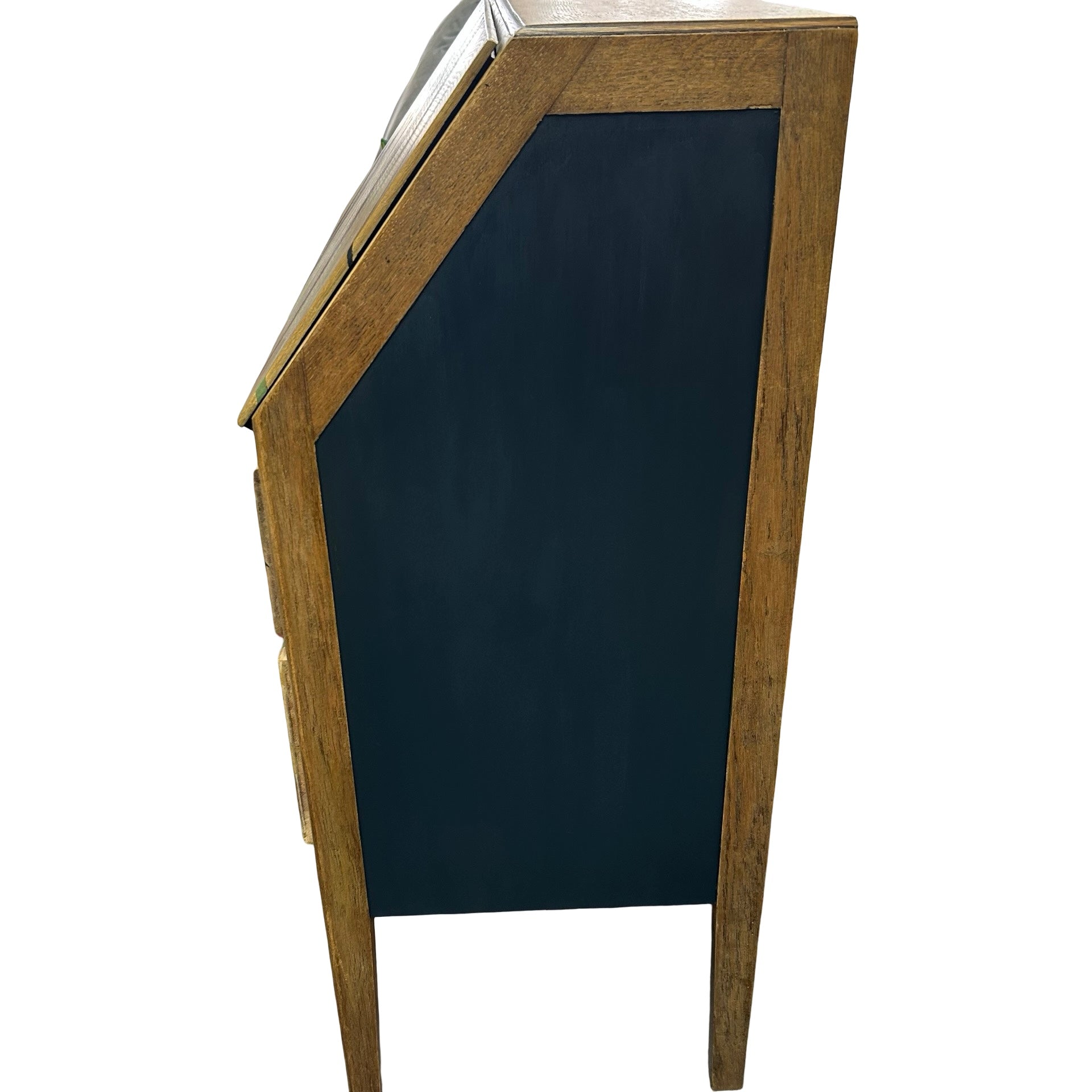 Showing the side of the ucycled bureau which is painted black.
