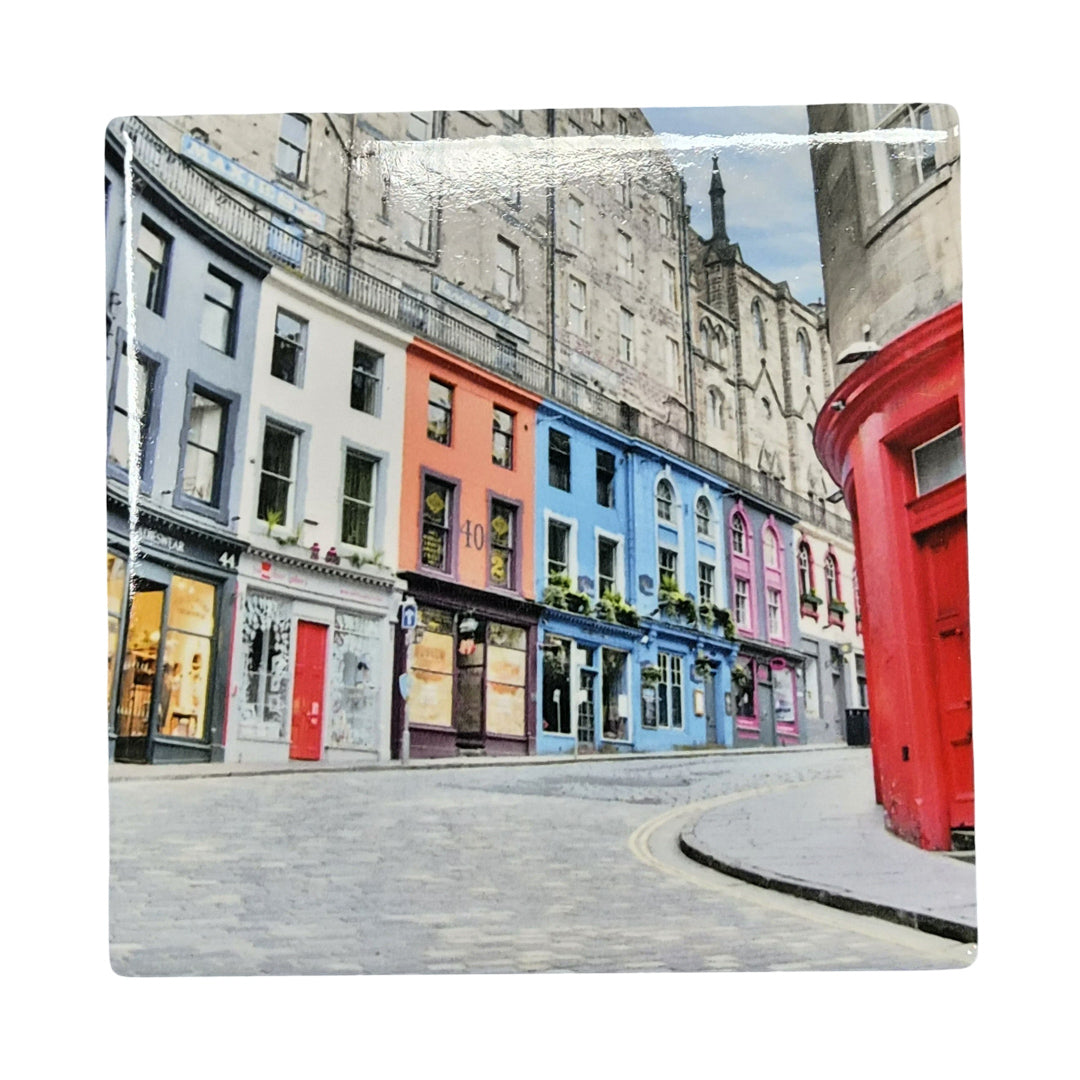 An image of Victoria Street Edinburgh on a ceramic coaster.