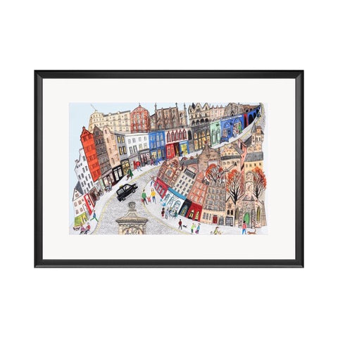 High quality giclée print of Victoria Street, one of Edinburgh's most vibrant and well known streets.