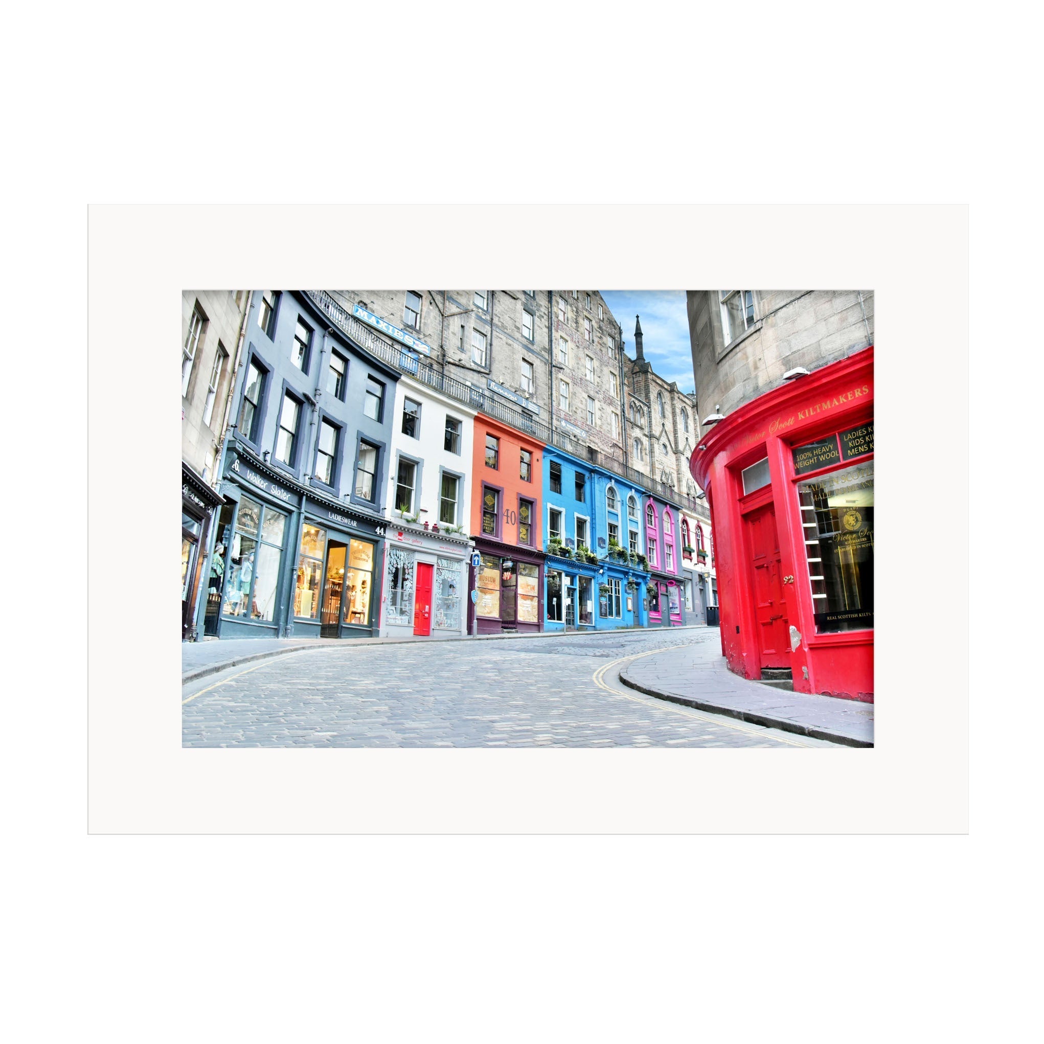 An image of Victoria Street Edinburgh in a mount.