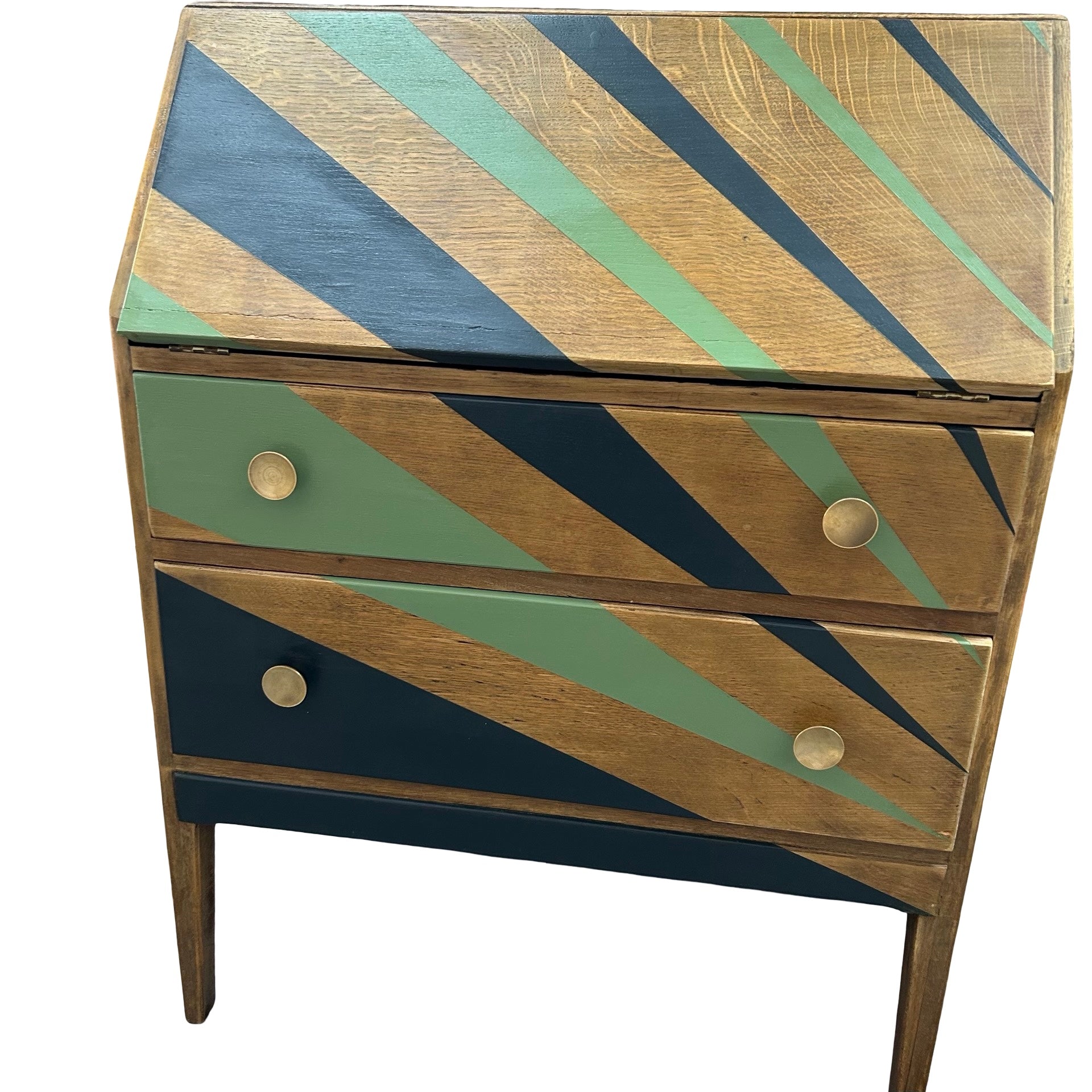 Cycled oak bureau with green and black stripes