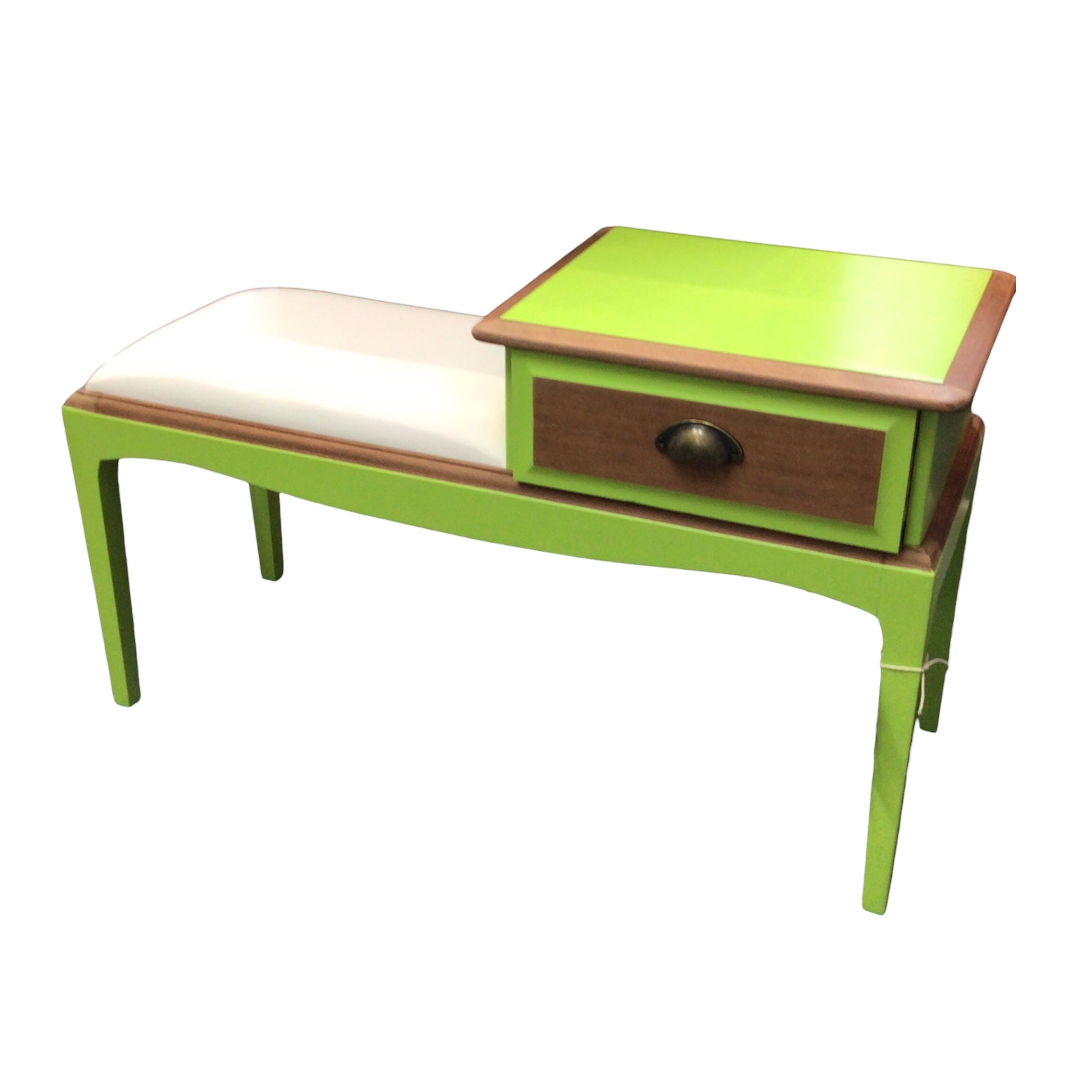 Vintage Stag Phone seat upcycled in lime with cream faux leather seat.