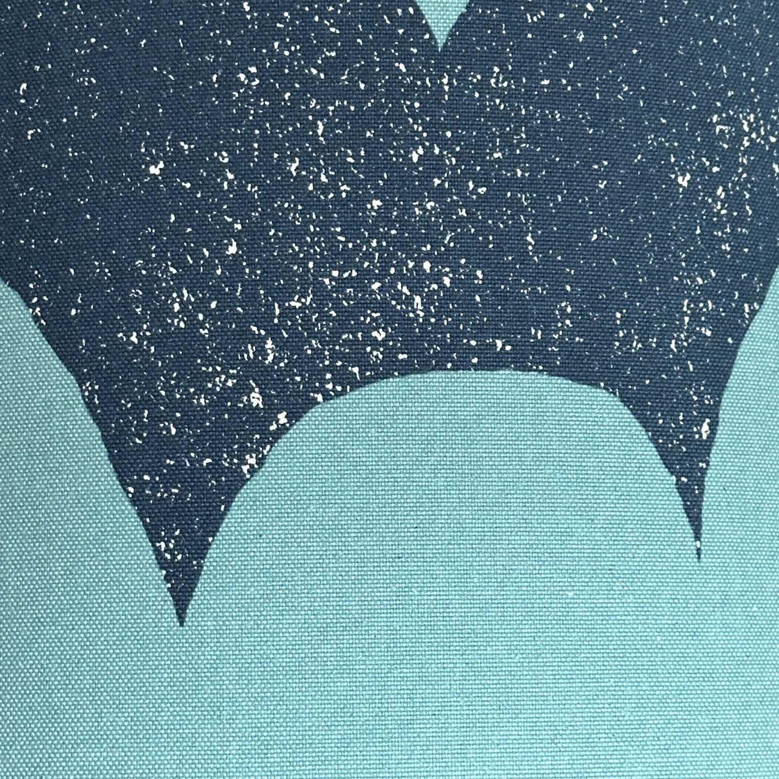Navy and turquoise canvas fabric in a waves pattern.