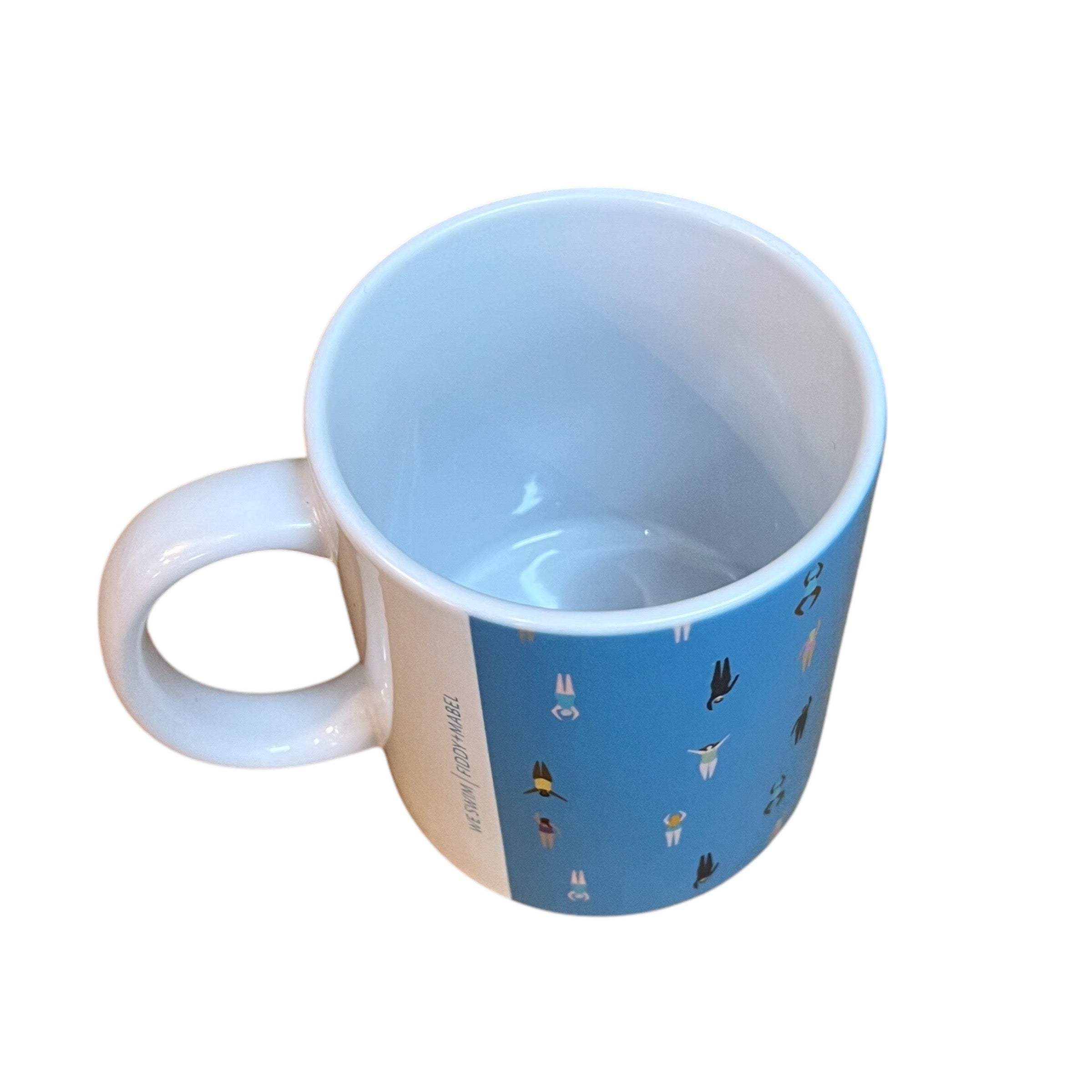 Mug featuring a host of wild swimmers in the sea. Perfect for fans of wild swimming. This mug holds 10oz and is dishwasher safe.