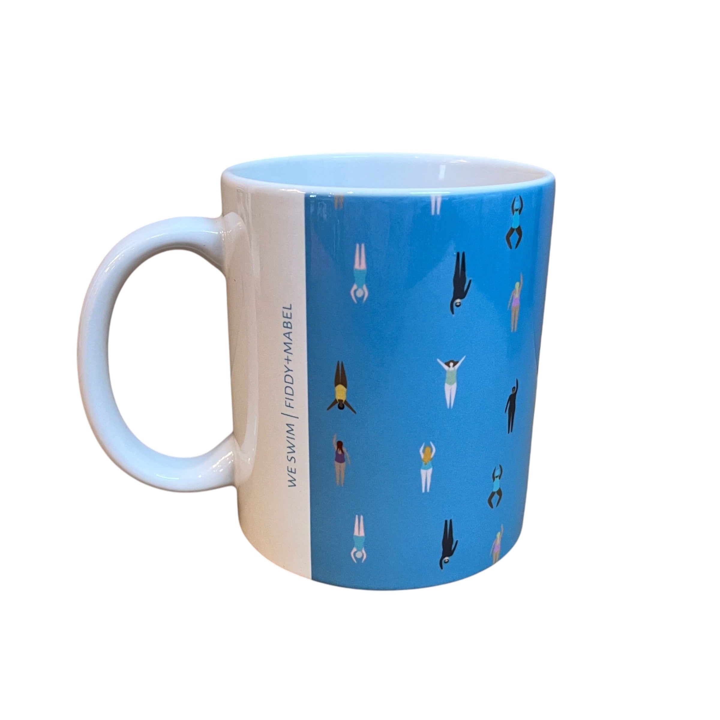 Mug featuring a host of wild swimmers in the sea. Perfect for fans of wild swimming. This mug holds 10oz and is dishwasher safe.