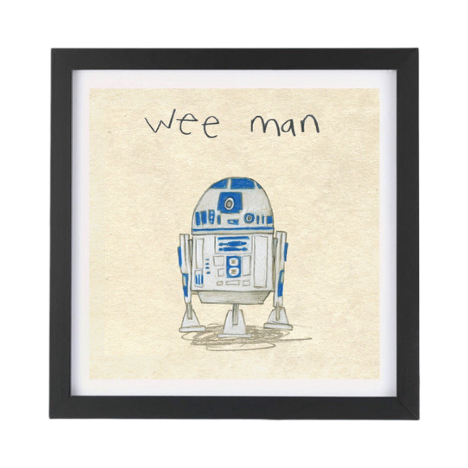 Illustrated square print of R2D2 with the text 'Wee Man'.