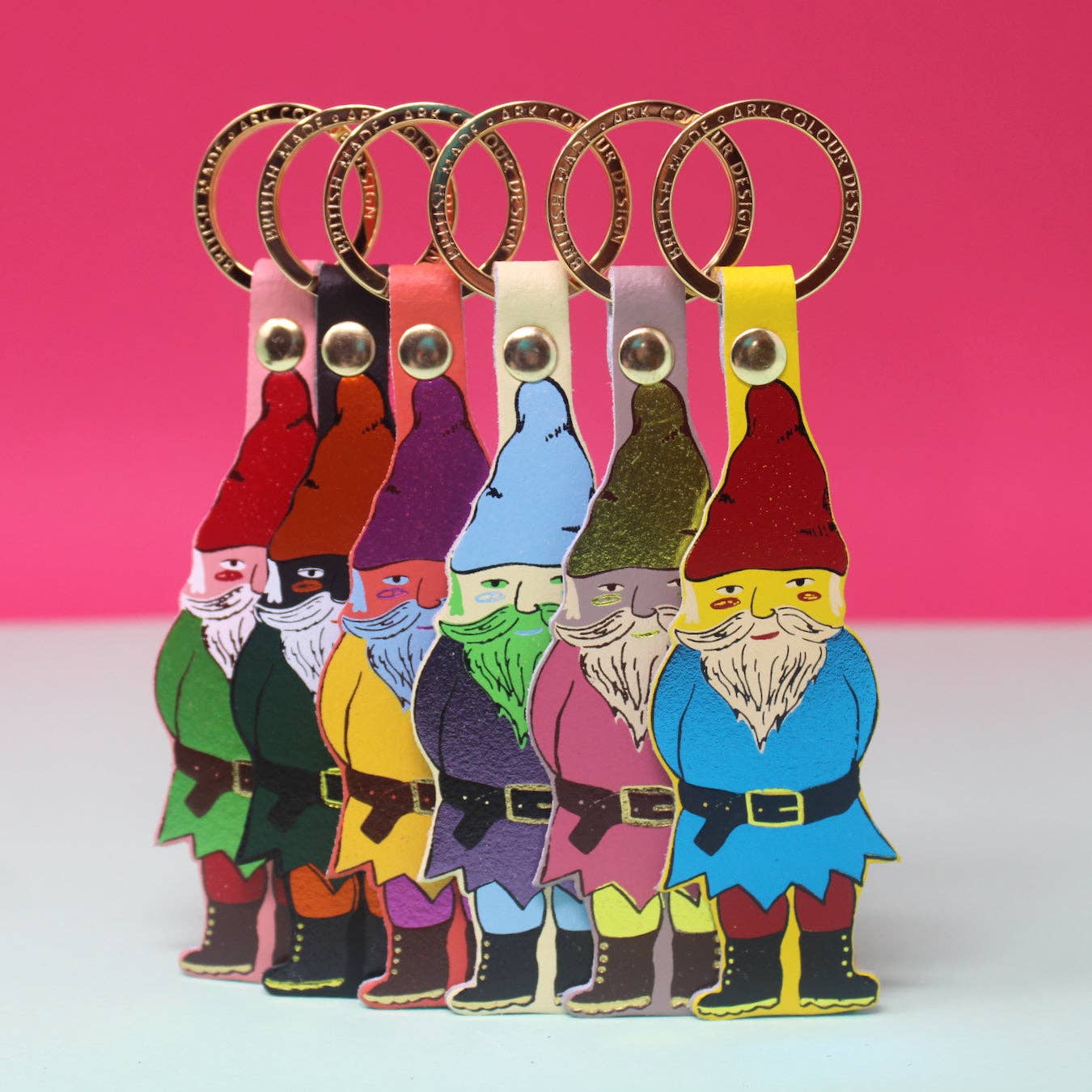Set of multicoloured Gnome keyrings.