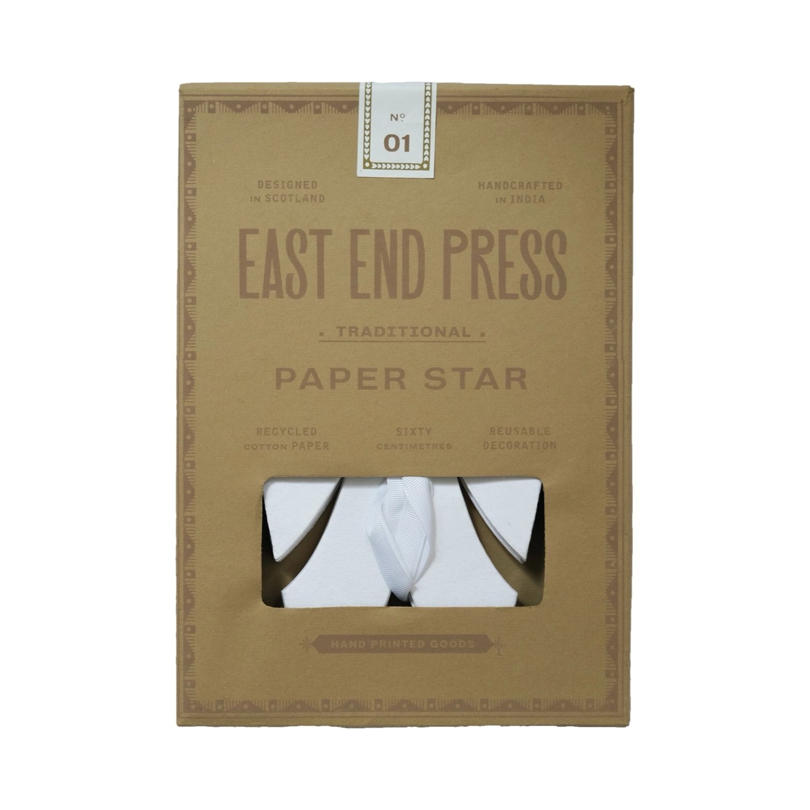 A brown paper packer for a white paper foldable star.