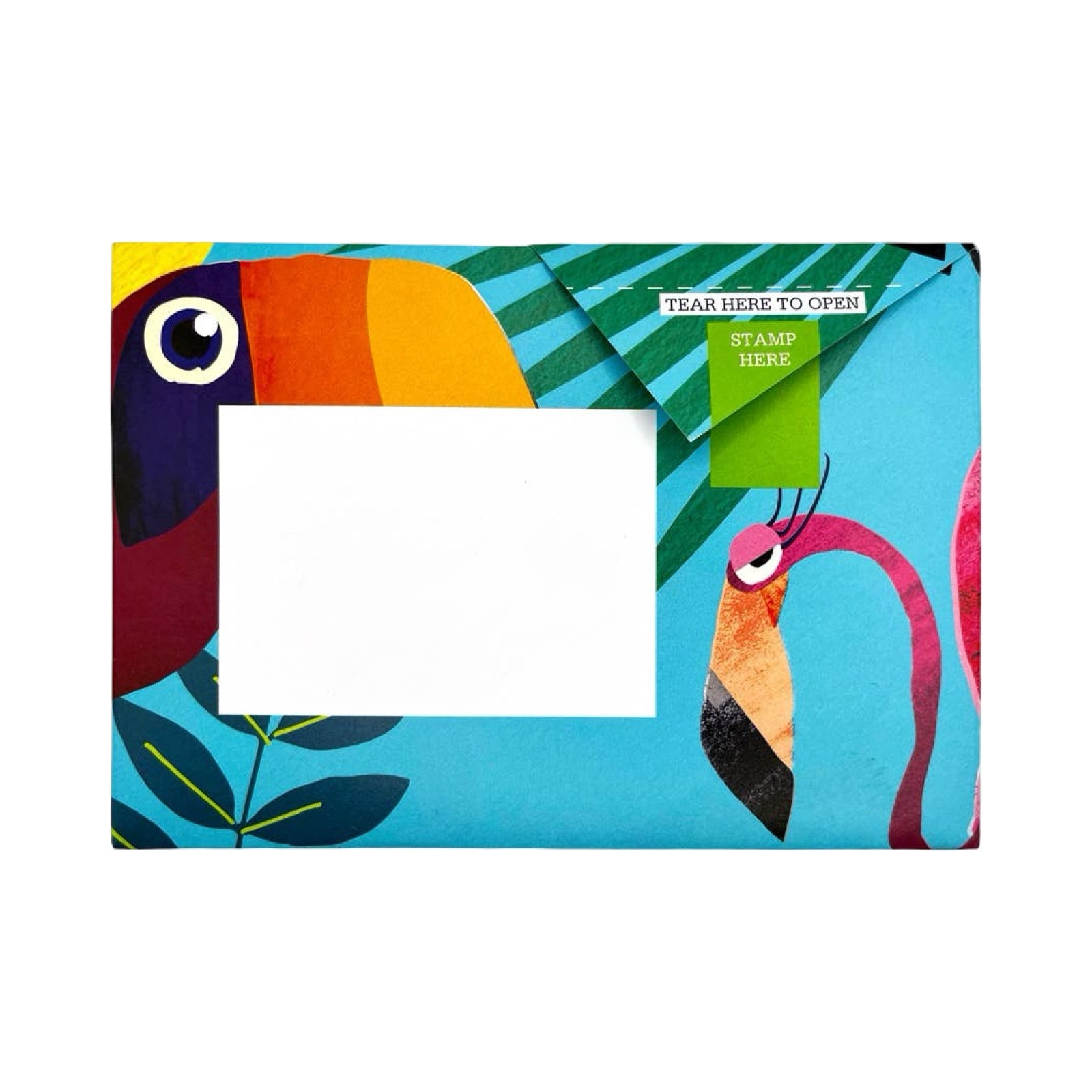 Coloured envelope with an illustration of a birds.