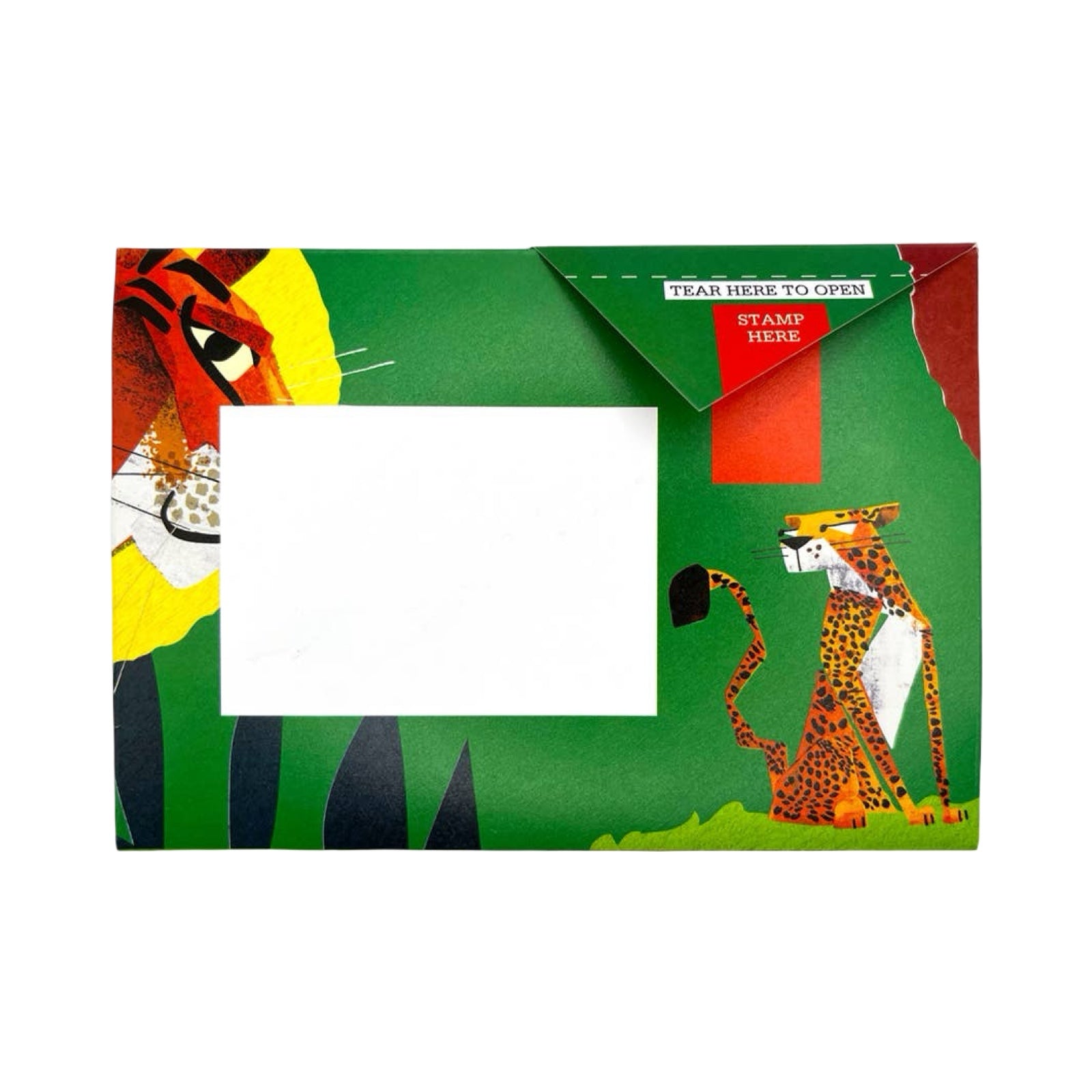 Coloured envelope with an illustration of a tiger.