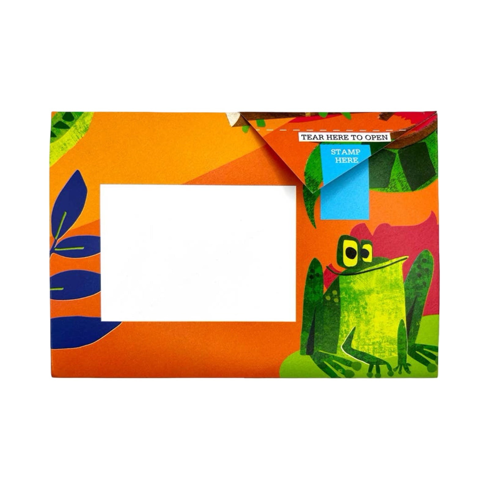 Coloured envelope with an illustration of a toad.