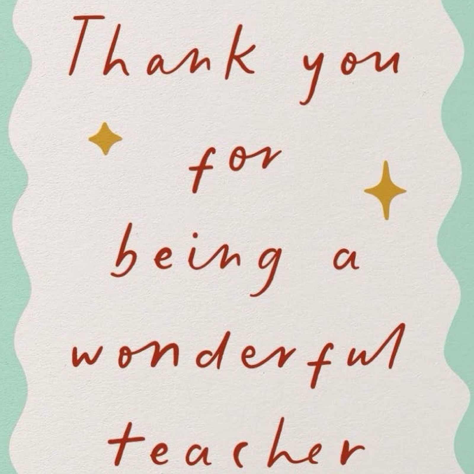 Card with 'Thank you for being a wonderful teacher' text on a light green background.