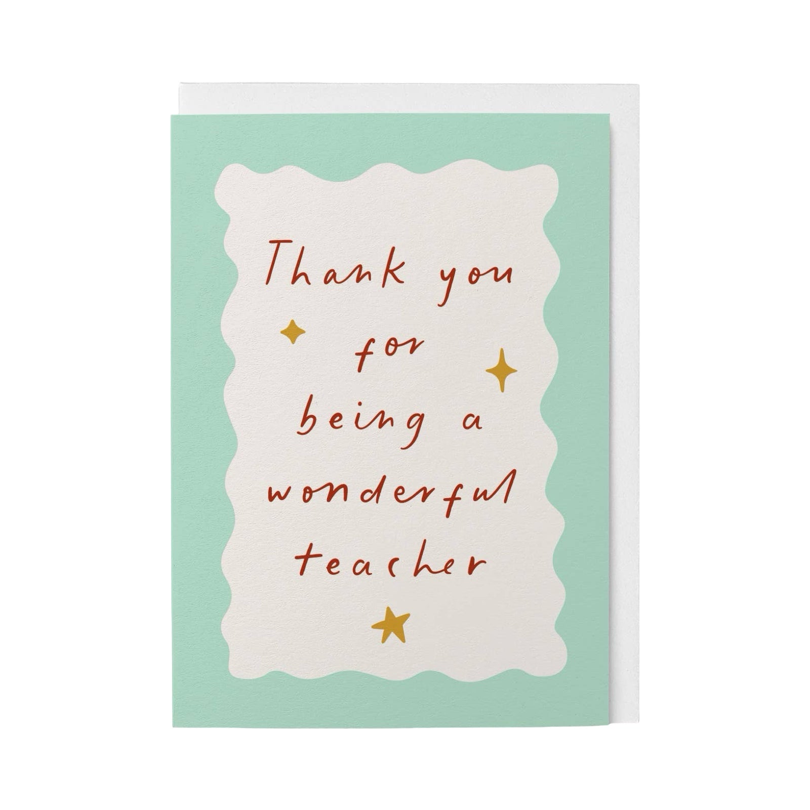 Greeting card with 'Thank you for being a wonderful teacher' text on a light green background.